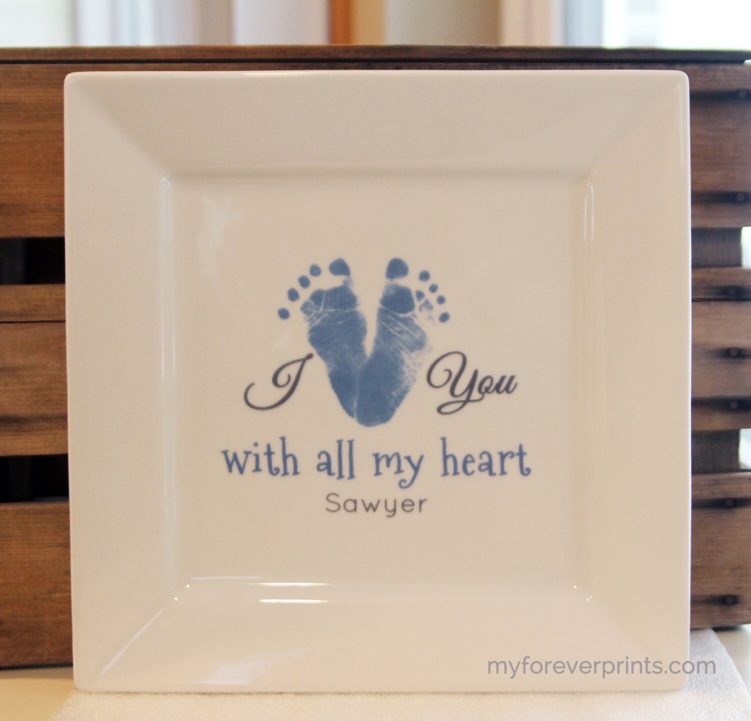 Footprint Art, I Heart You Plate Made From Child's Actual Footprints. Mother's Day Gift. Baby Footprint Art