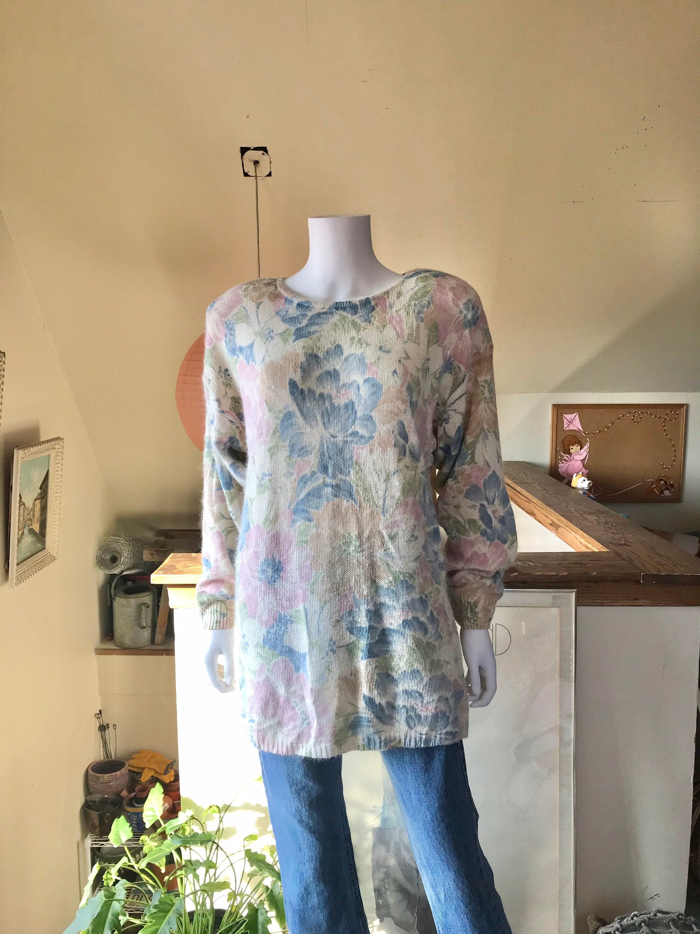 90's Silk/ Angora Blend Floral Print Sweater Sz 18W