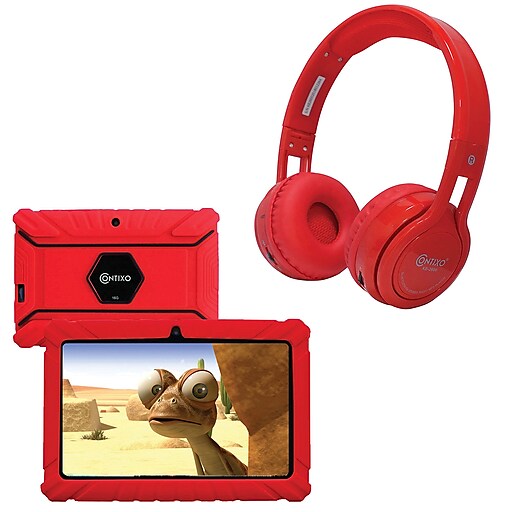 Contixo 7-Inch Kids Tablet, 16 GB w/Wireless Bluetooth Kids Headphones, Red (843631146835)