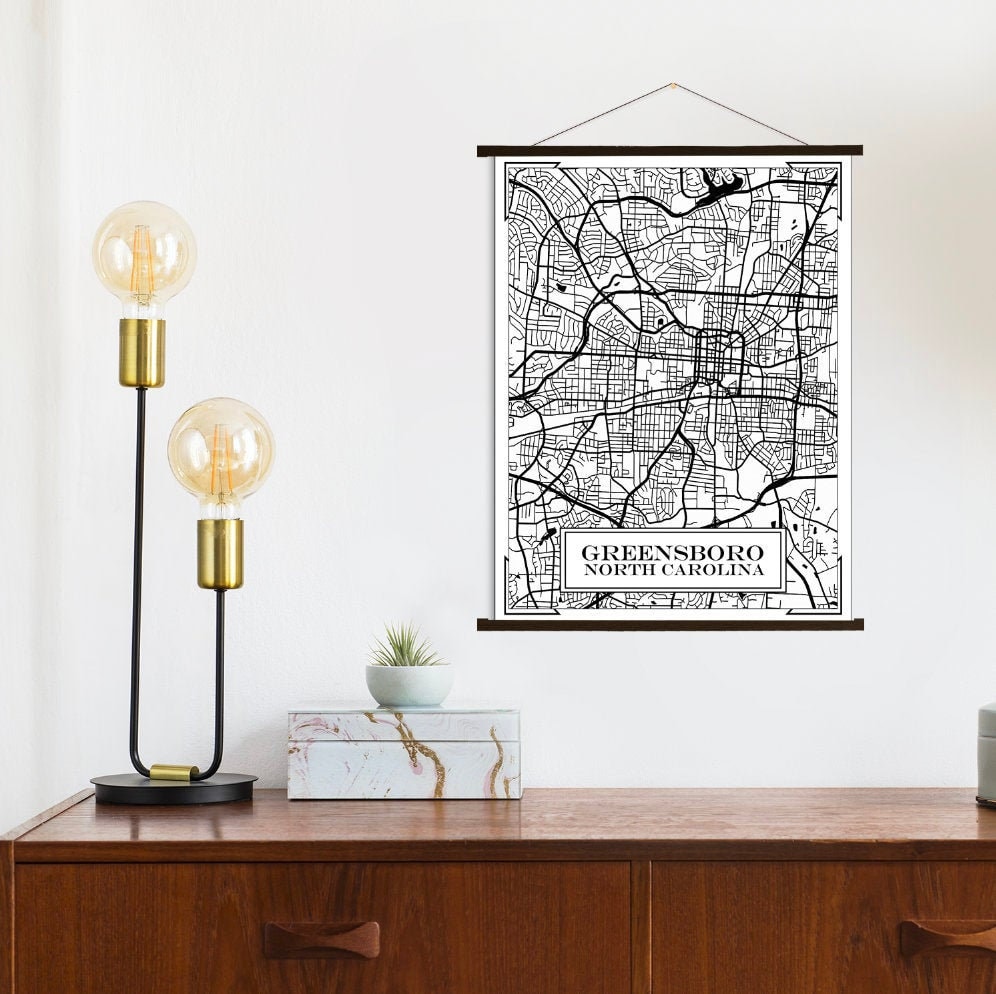 Greensboro North Carolina Street Map | Hanging Canvas Of Printed Marketplace