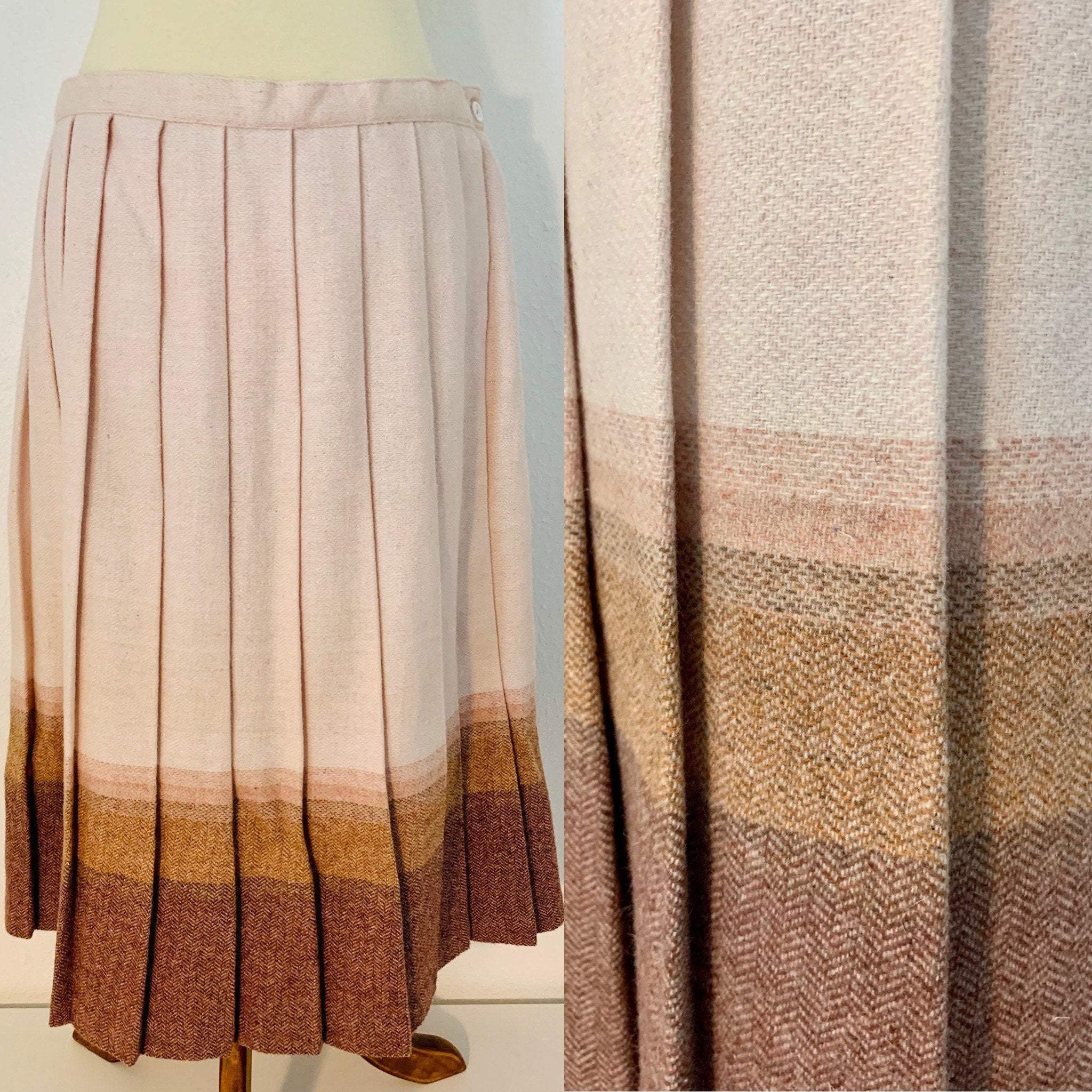 Vintage Pleated Wool Blend Striped Skirt