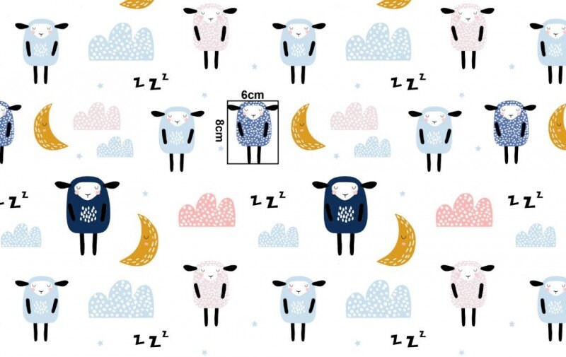 Sheeps Cotton Fabric By The Yard, Sheep's Fabric, Lamb Fabric, Farm Fabric, Sewing, Baby Fabric, Quilting Fabric Nursery, Scandinavian, Sleeping