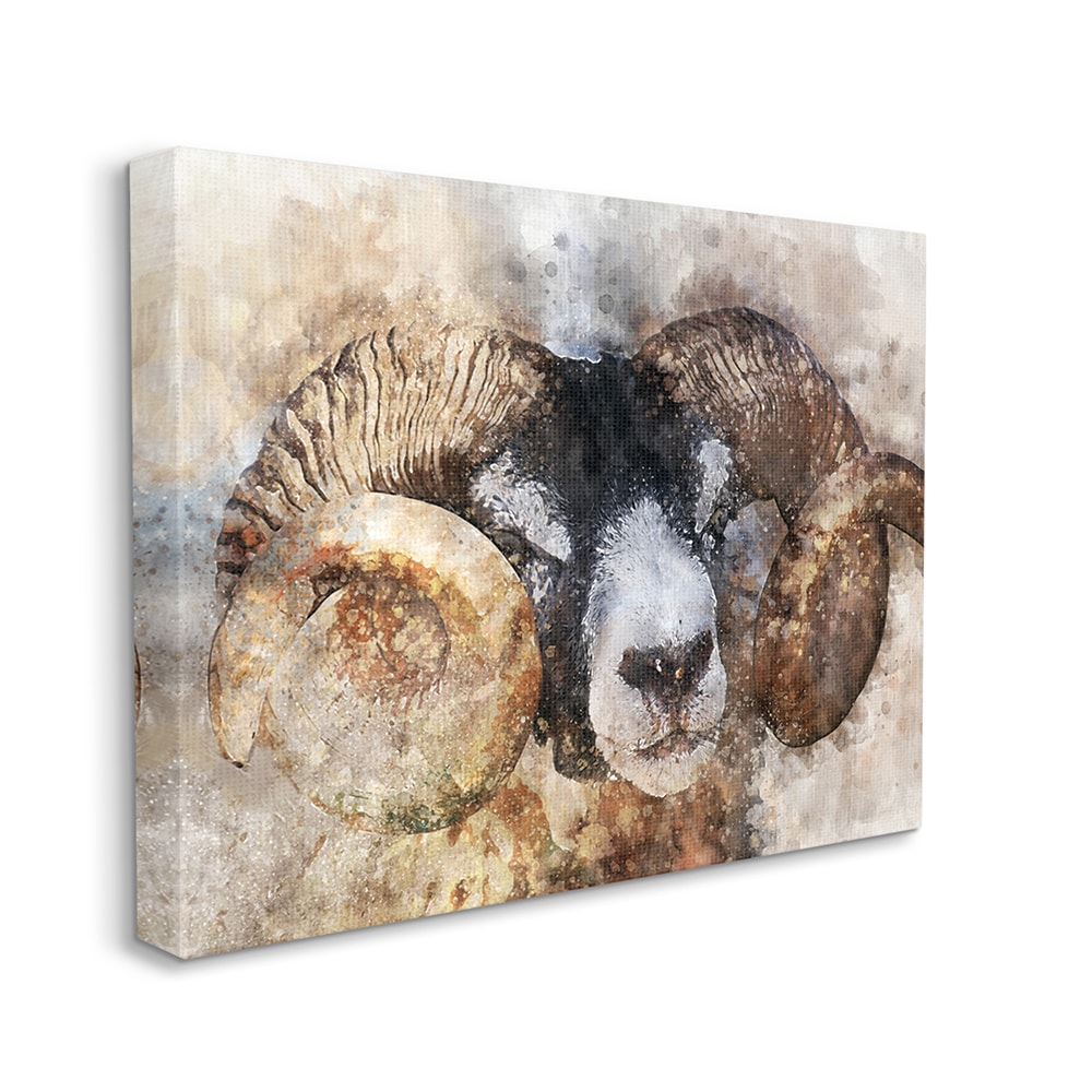 Stupell Industries Big horned ram abstract dreamlike portrait 30-in H x 24-in W Abstract Print on Canvas in Brown | AC-747-CN-24X30