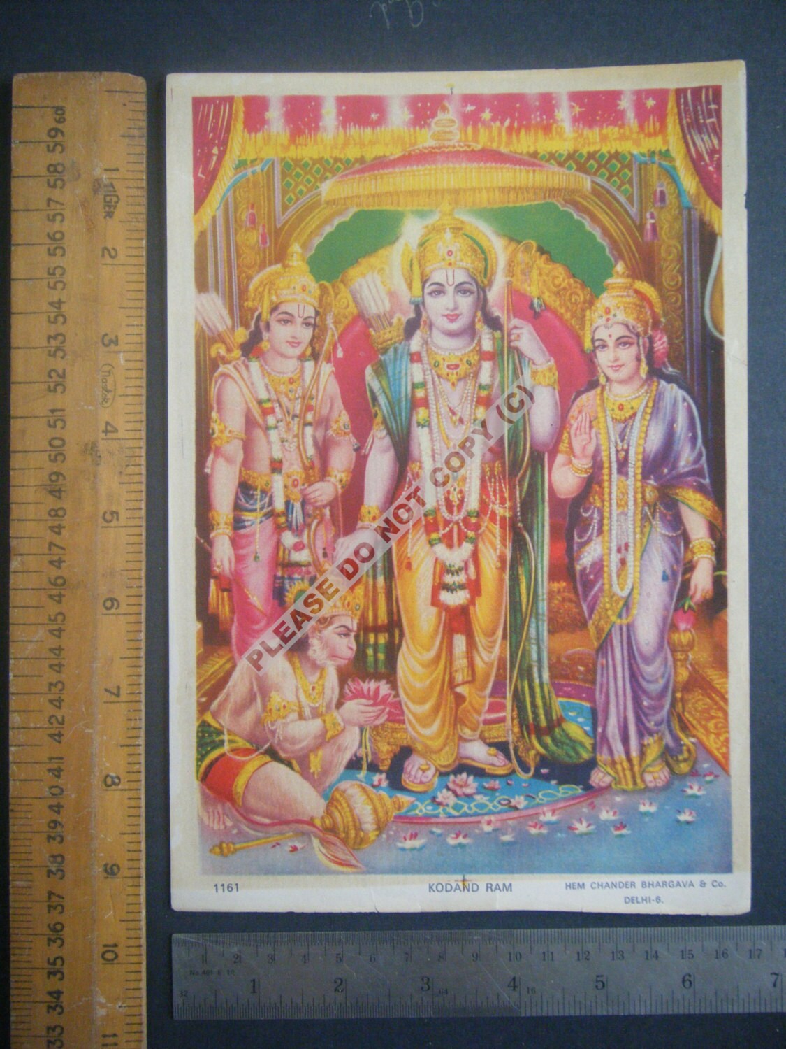 9x6 Inches Ram Sita Lakshman Hanuman God Vintage India Mythological Old Religious Hindu Print #1900
