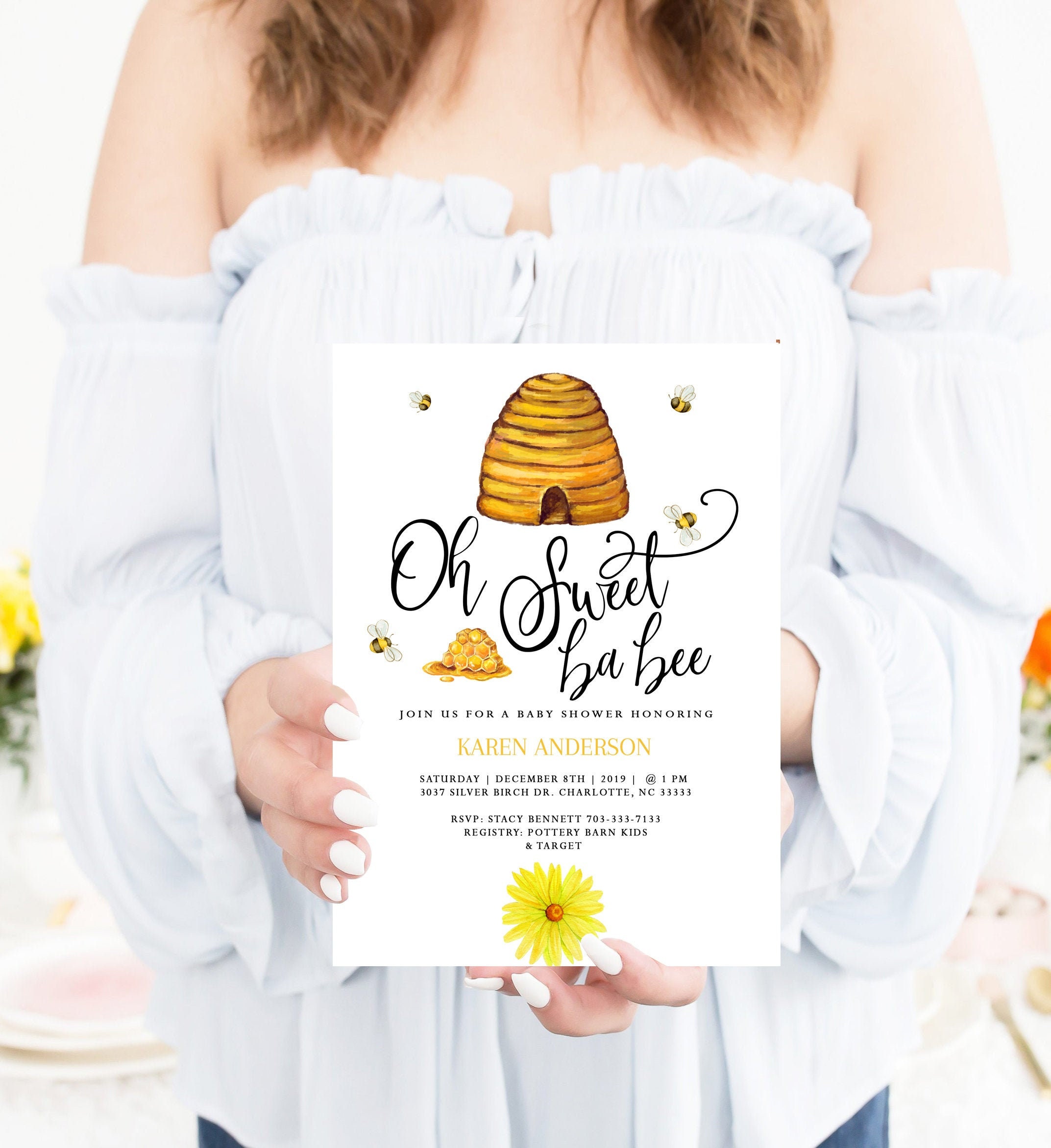 Bee Baby Shower Invitation, Baby Shower Invite, Invitation, Bumblebee #1