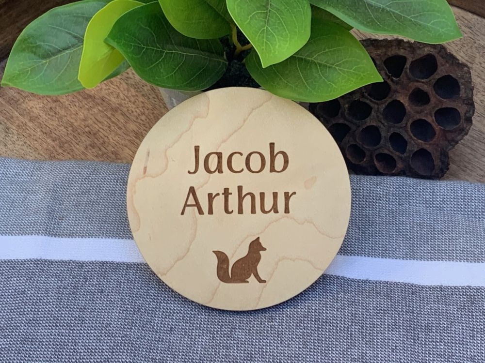 Engraved Baby Announcement, Wood Sign, Personalized With Name & Fox, Birth Announcement Photo, Newborn Forest Animal, Introduction