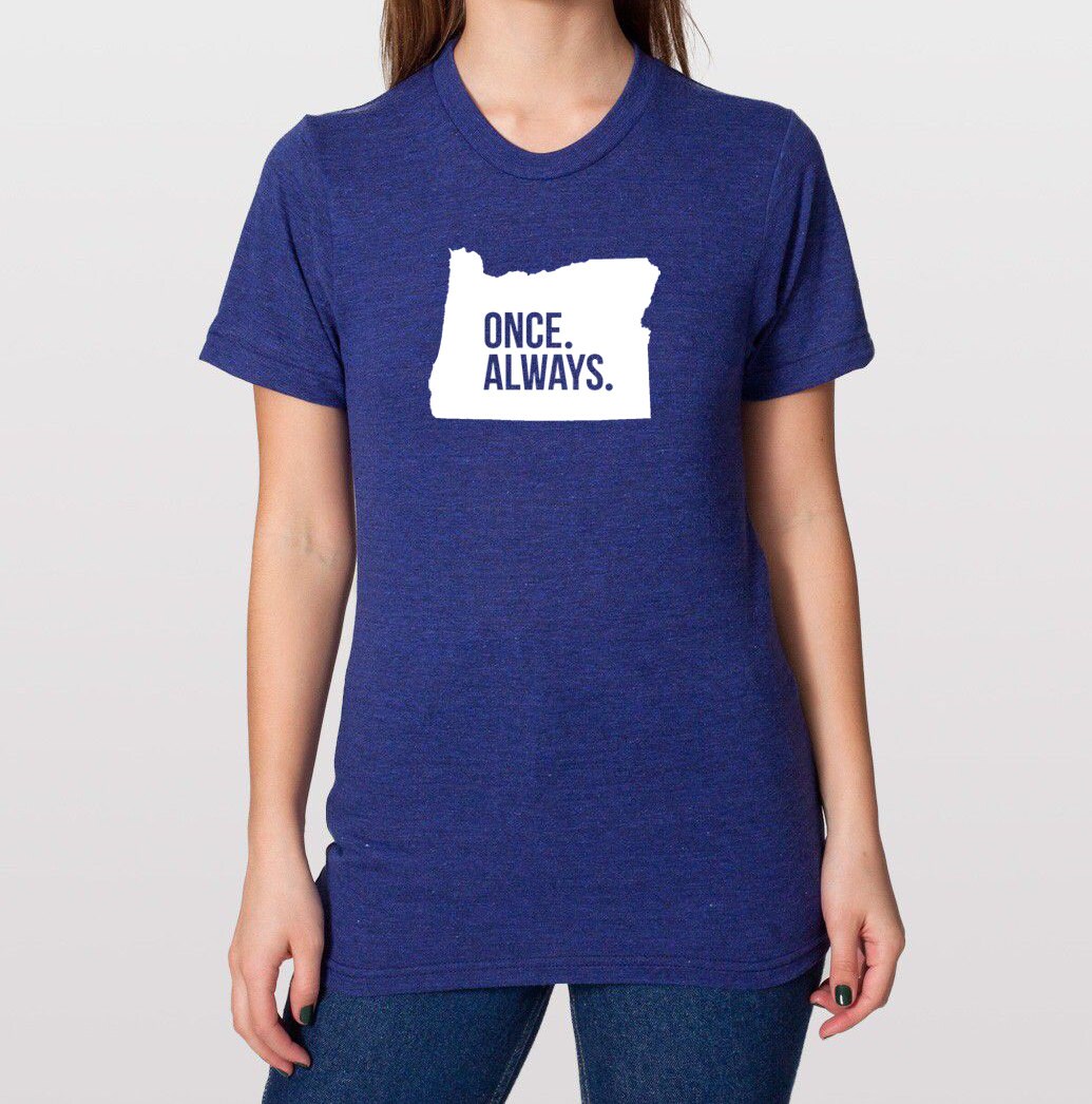 Oregon Or Once. Always. Tri Blend Track T-Shirt - Unisex Tee Shirts Size Xs S M L Xl Xxl