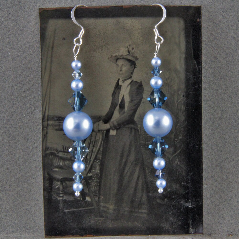 Swarovski Montana Blend Blue Crystal & Light Pearl Sterling Earrings