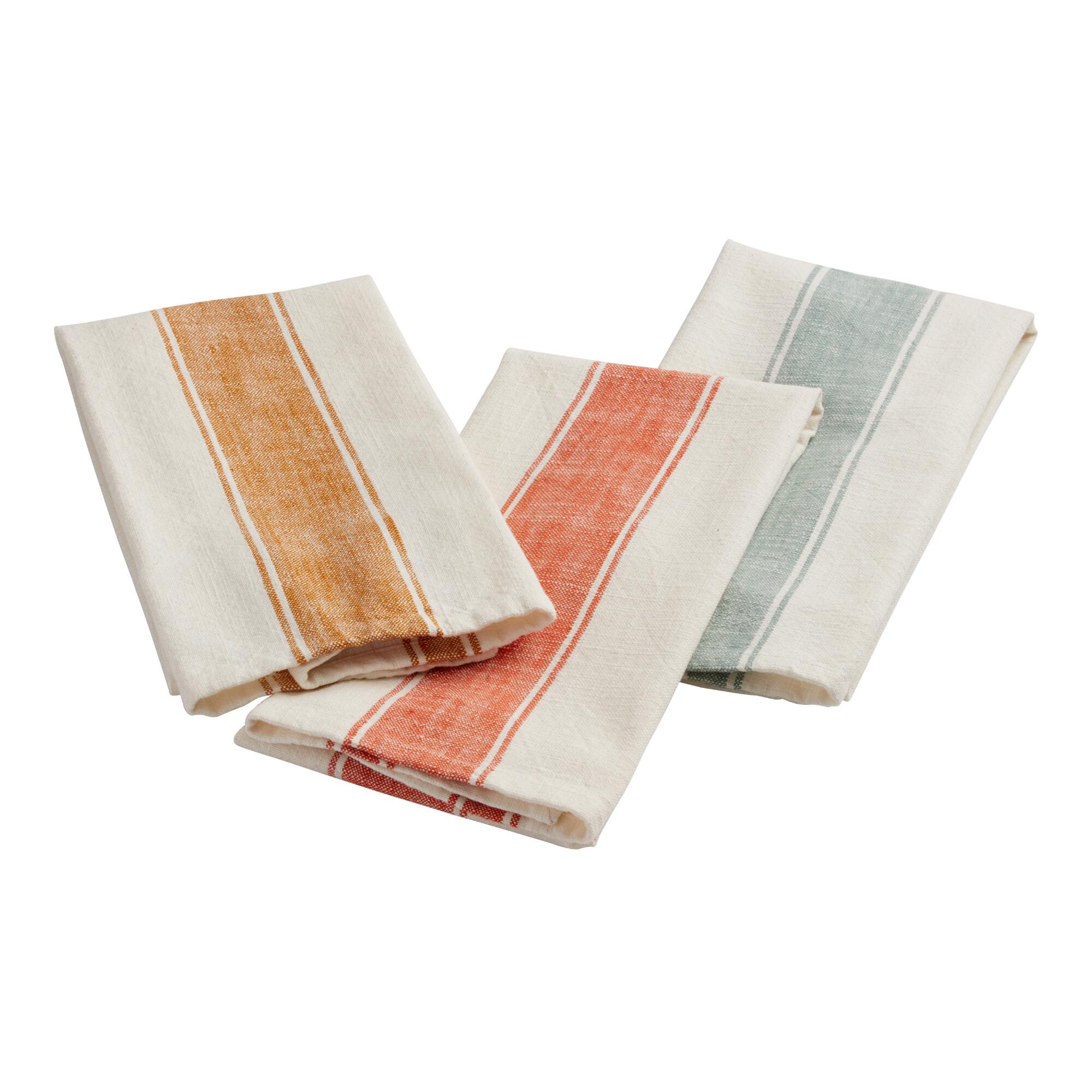 Farmhouse Stripe Kitchen Towel Set of 2: Orange - Cotton by World Market