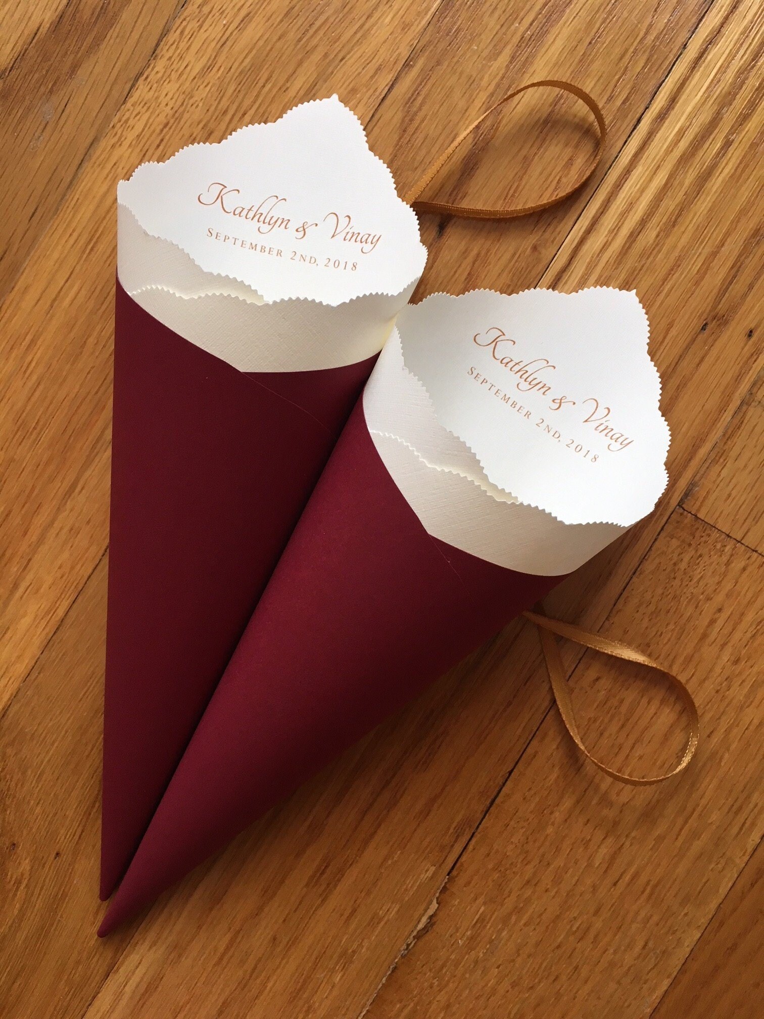 Wedding Cones With Ribbon, Custom Colors, Fonts For Petal Toss, Confetti, Seed, Favor, Basket, Box, Ceremony Send Off - Bistro Collection