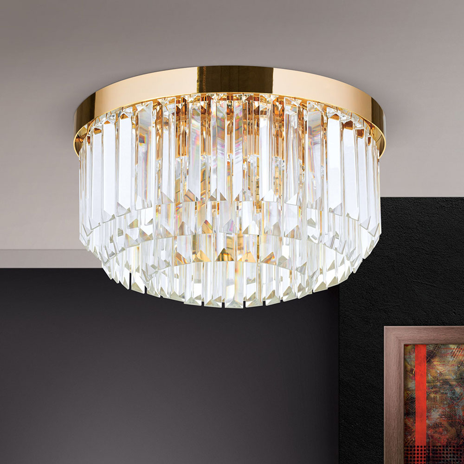 LED-kattovalaisin Prism, kulta, Ø 35 cm