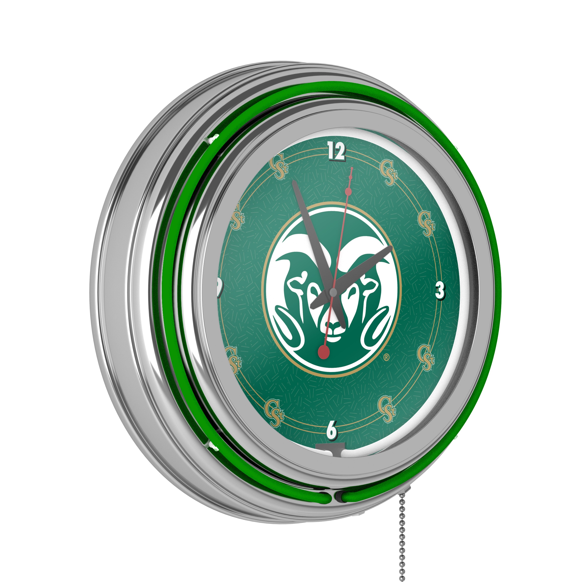 Trademark Gameroom Colorado State Rams Clocks Analog Round Wall Clock in Chrome | CLC1400-COST
