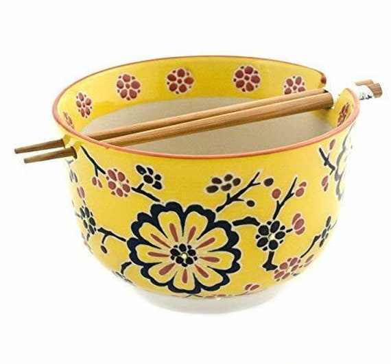 Japanese Ramen Udon Bowl with Chopsticks Gift Set 6.25D | Yellow Blossoms