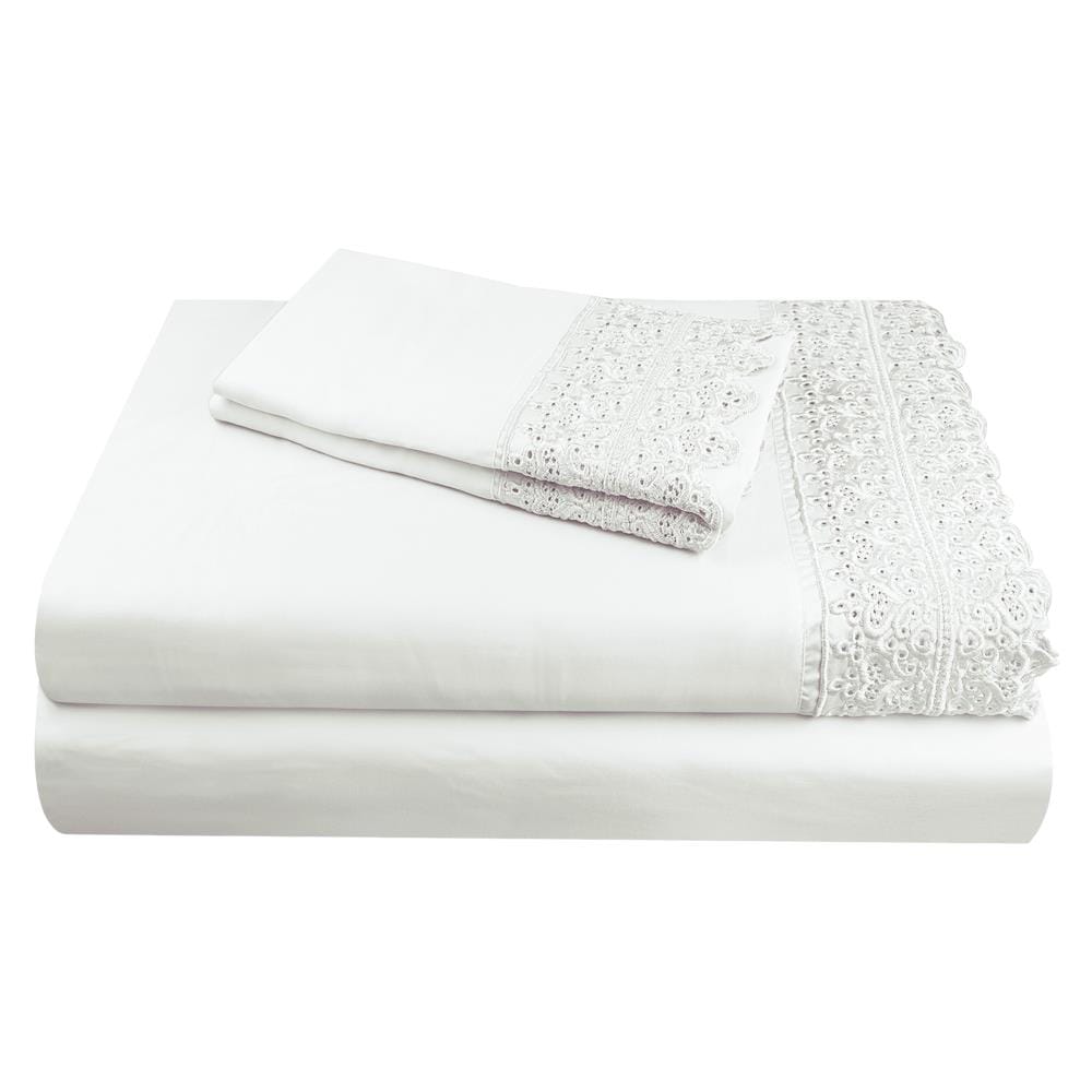 Grace Home Fashions RENAURAA Smart King Cotton Blend Bed Sheet in White | 1400CVC_AR-LC KG WH