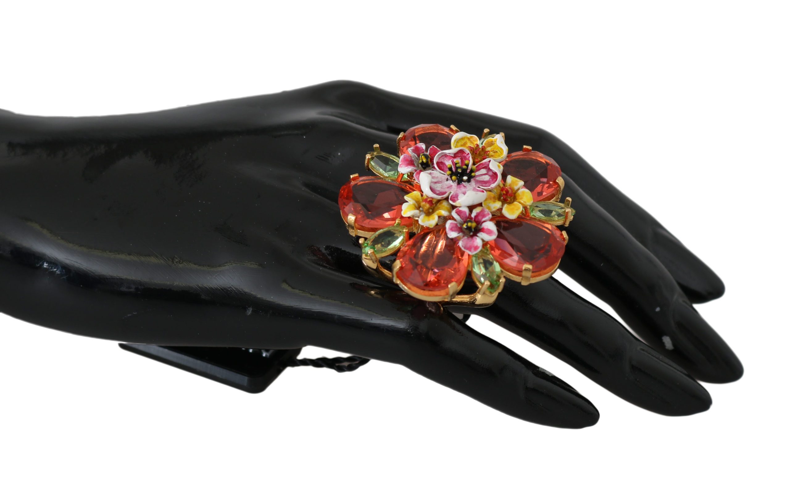 Dolce & Gabbana Women's Brass Crystal Floral Accessory Ring Orange SMY2046 - EU51 | US5,5