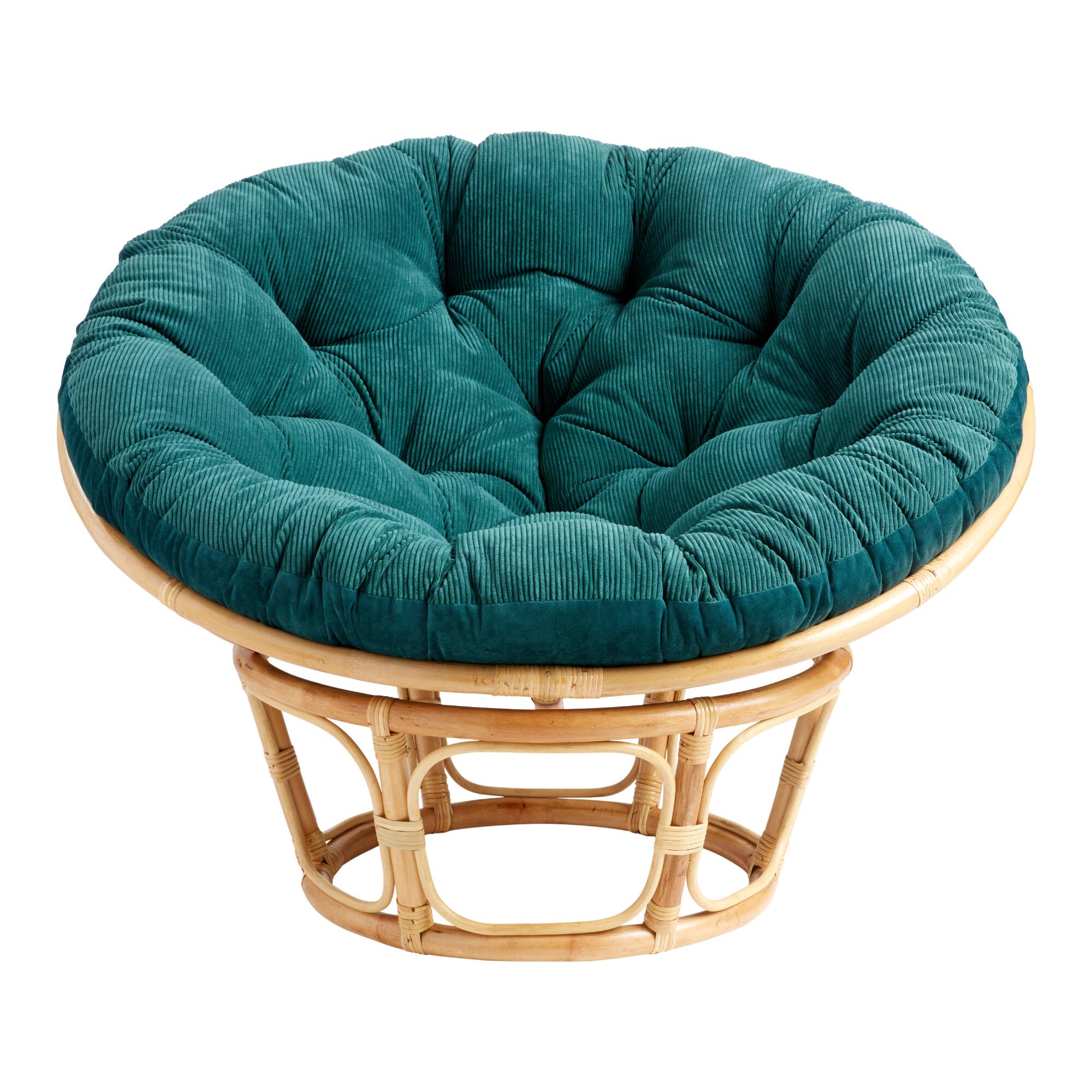 Dark Green Velvet Corduroy Papasan Cushion - Cotton - 58" Round by World Market