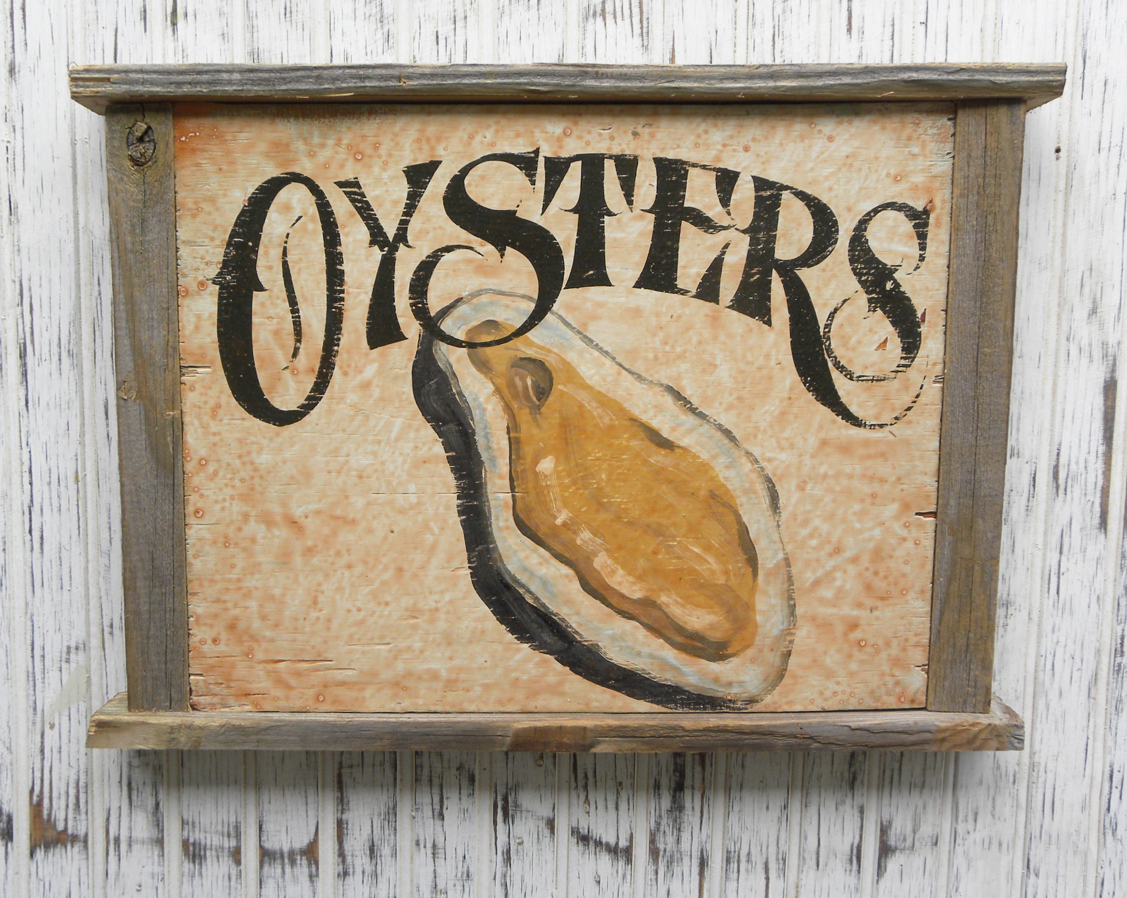Oyster Sign, Hand Painted, Original Art Seafood Decor