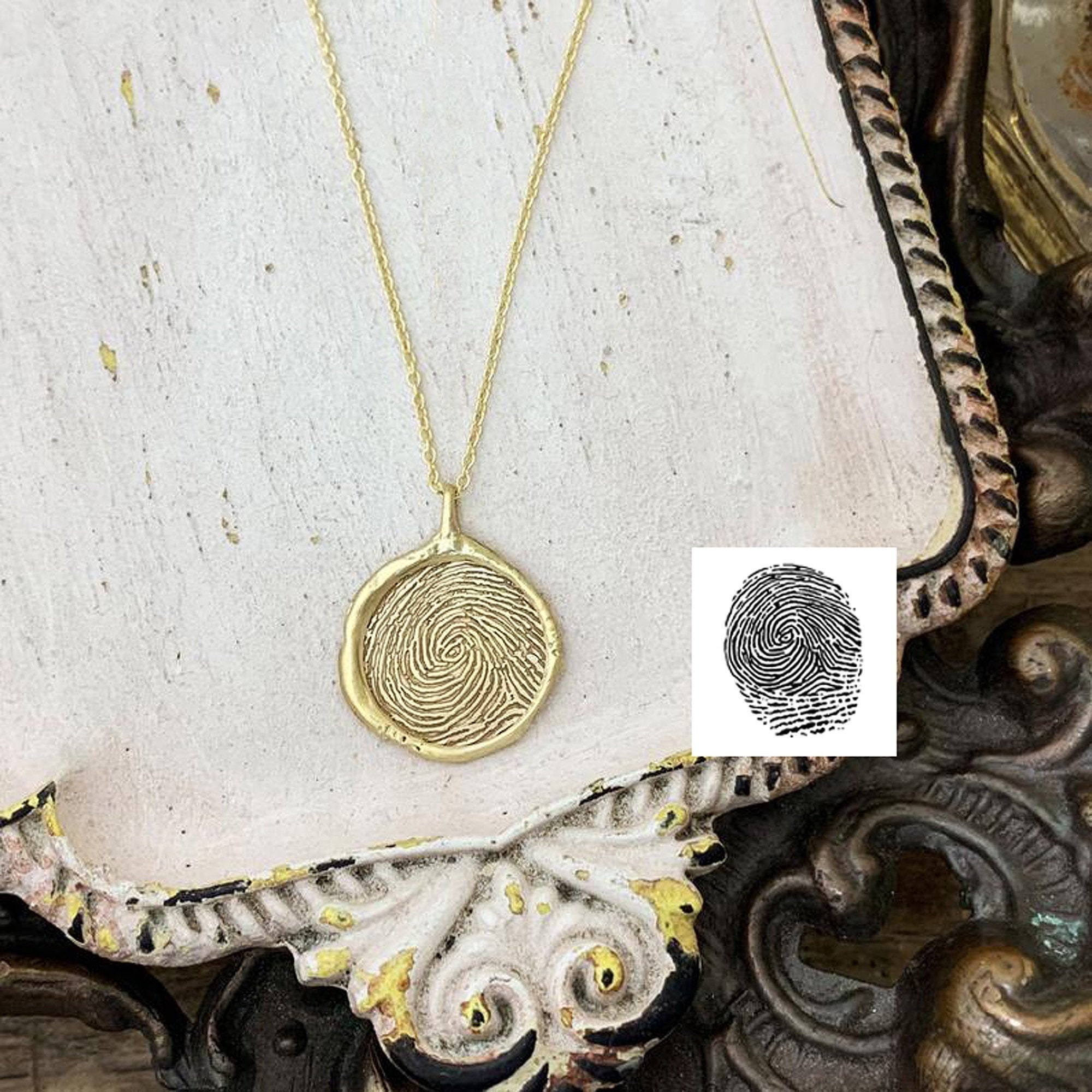 14K Gold Fingerprint Necklace 16mm, Finger Jewelry, Custom Print, Gold, Keepsake Family Gift, Oddblanc