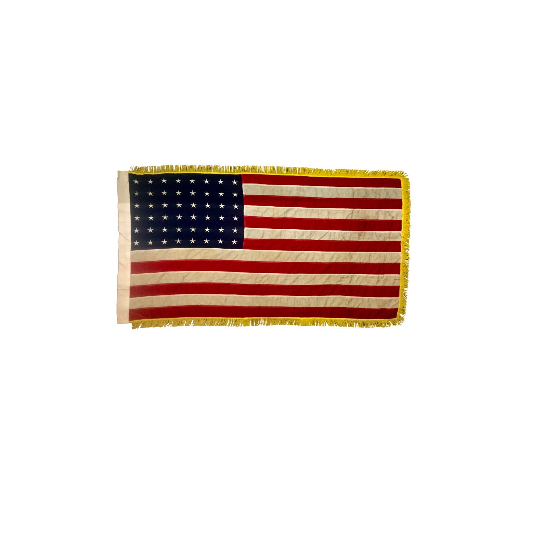 Vintage 48 Star Cotton-Wool Blend Authentic United States American Flag Featuring Early 19Th Century Yellow Tassel Design Accents