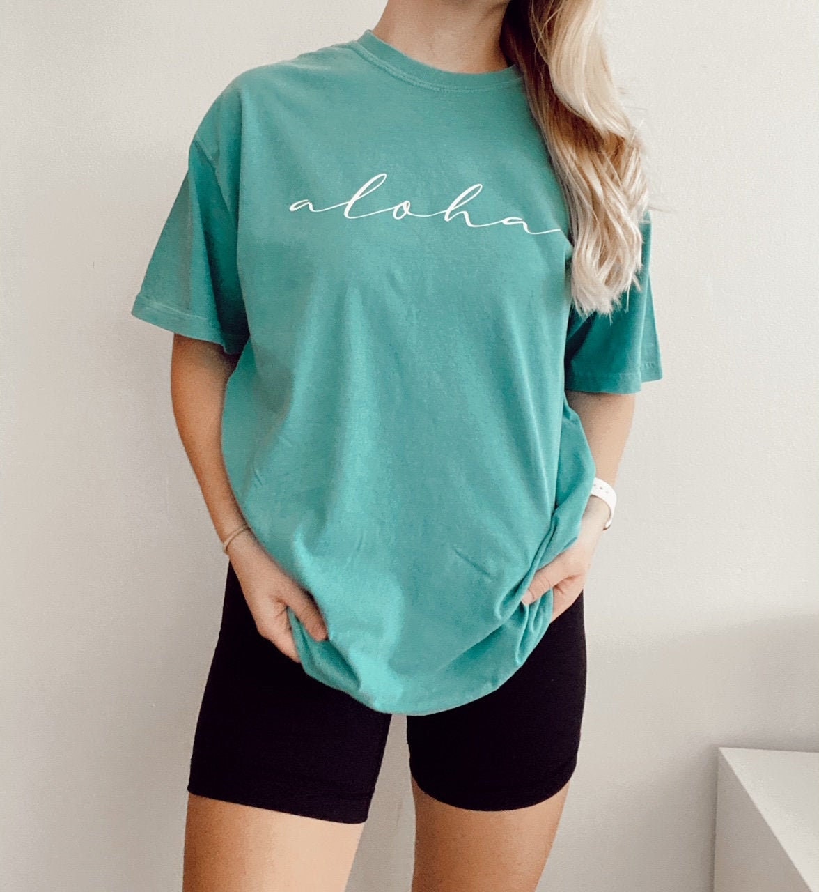 Aloha T-Shirt | Comfort Colors Tee Comfy Unisex Women's Oversized Seafoam Size M |Beach