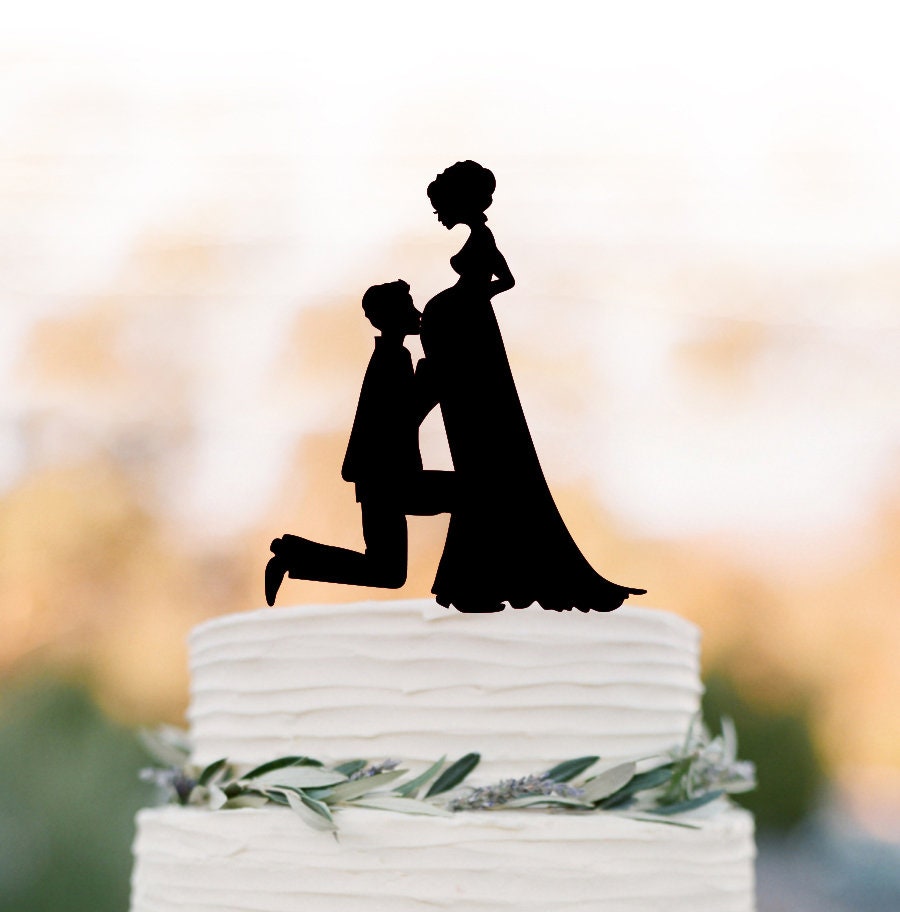 Pregnant Bride Wedding Cake Topper Funny, Bride & Groom Silhouette , Family Cake For Wedding Party Decor