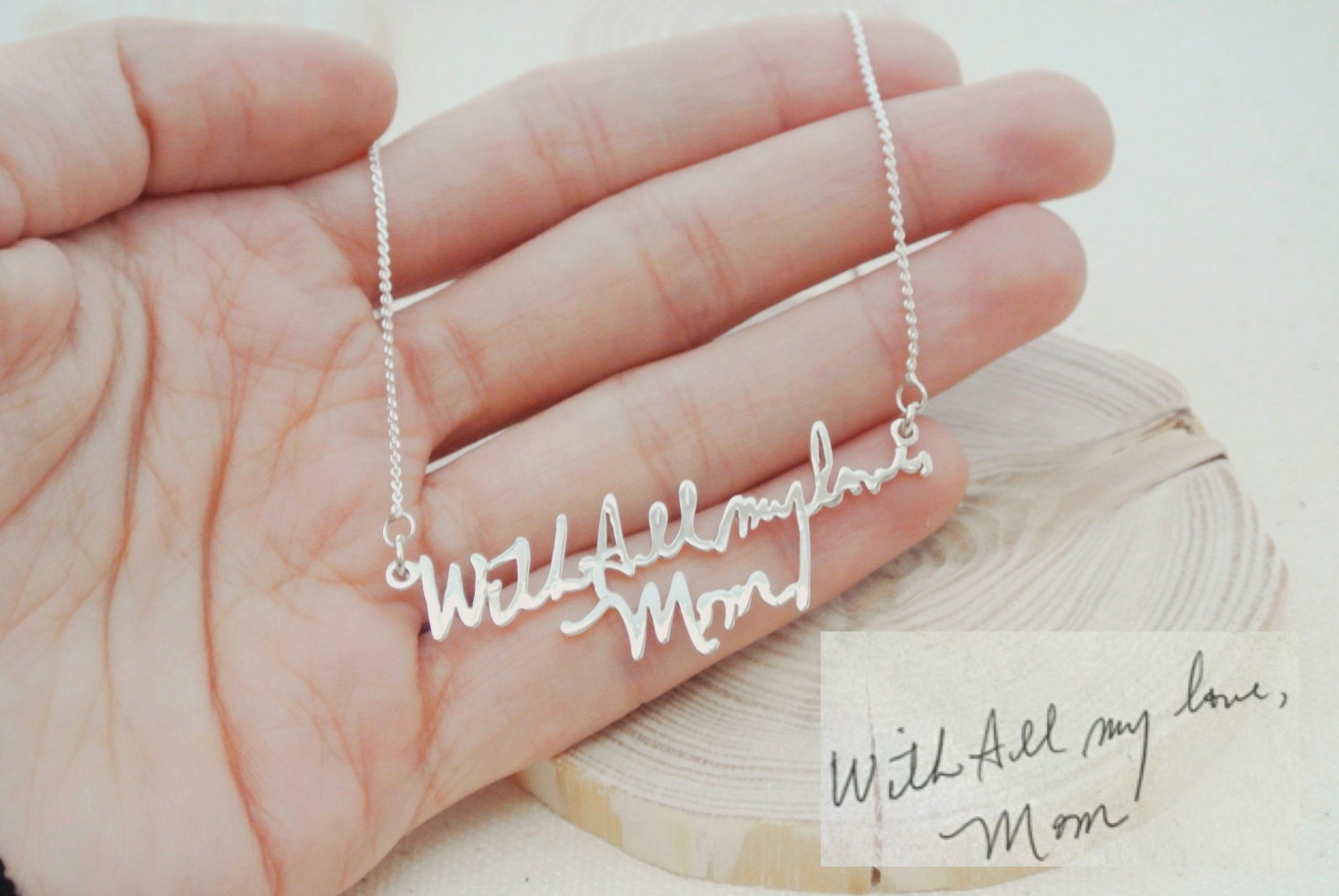 Memorial Signature Necklace Personalized Handwriting Keepsake Jewelry in Sterling Silver Nh01