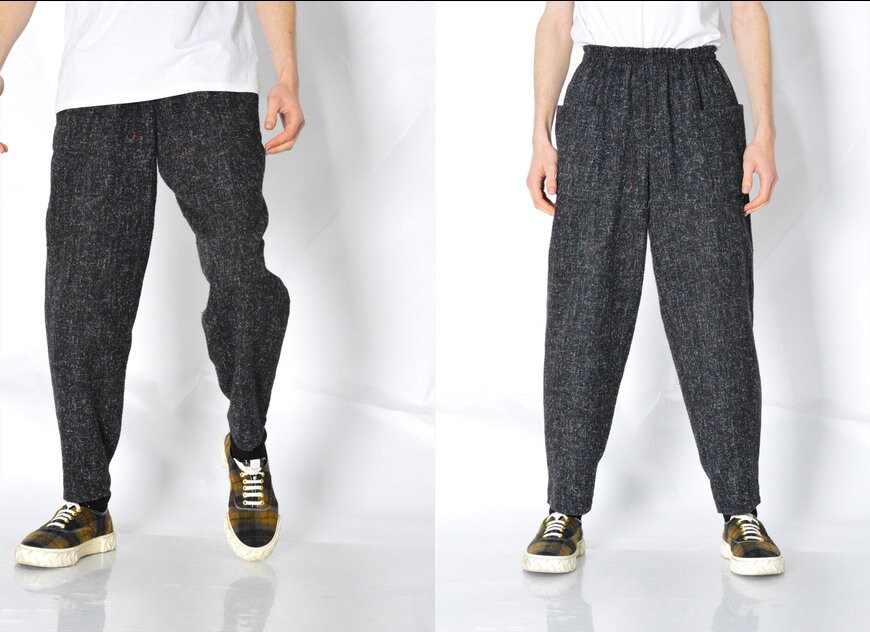 Vintage 80S Grey Speckled Wool Blend Pants Waist Size 27In