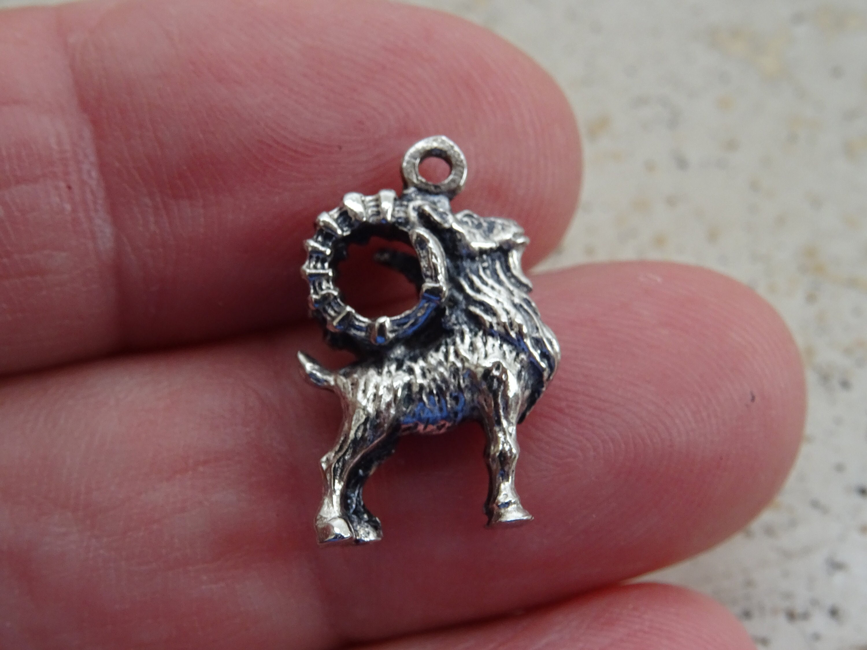Vintage French Silver | Marked Zodiac Constellation Medal Pendant Charm Medallion Sign Of Aries. Ram B 16