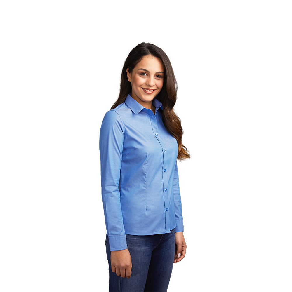 Oxford Langarm-Bluse Damen, blau, XL