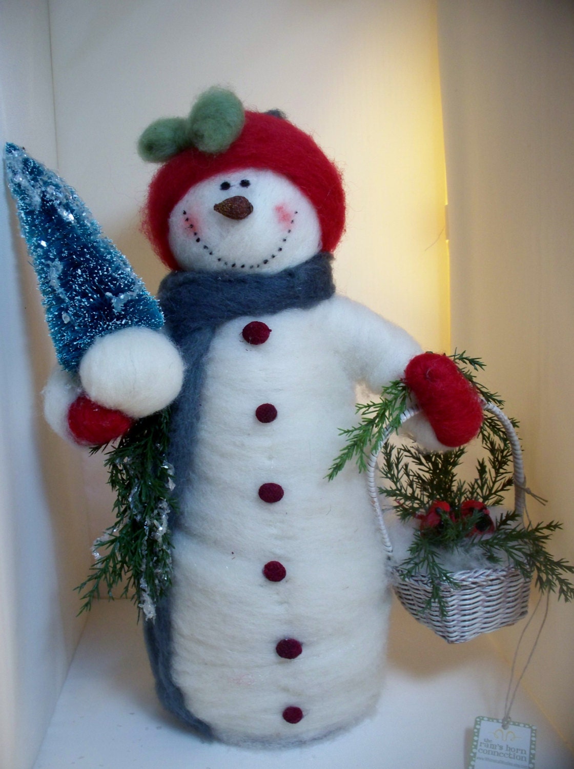 Feathered Friends Snowman Felted With Cardinal - New For 2013