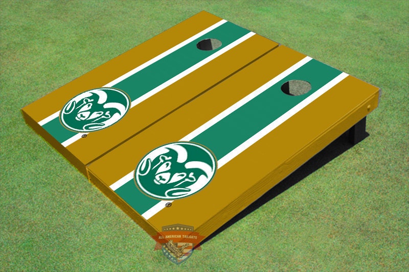 Corn Hole Ncaa Colorado State University Rams Logo Green & Gold Matching Long Stripe Cornhole Boards