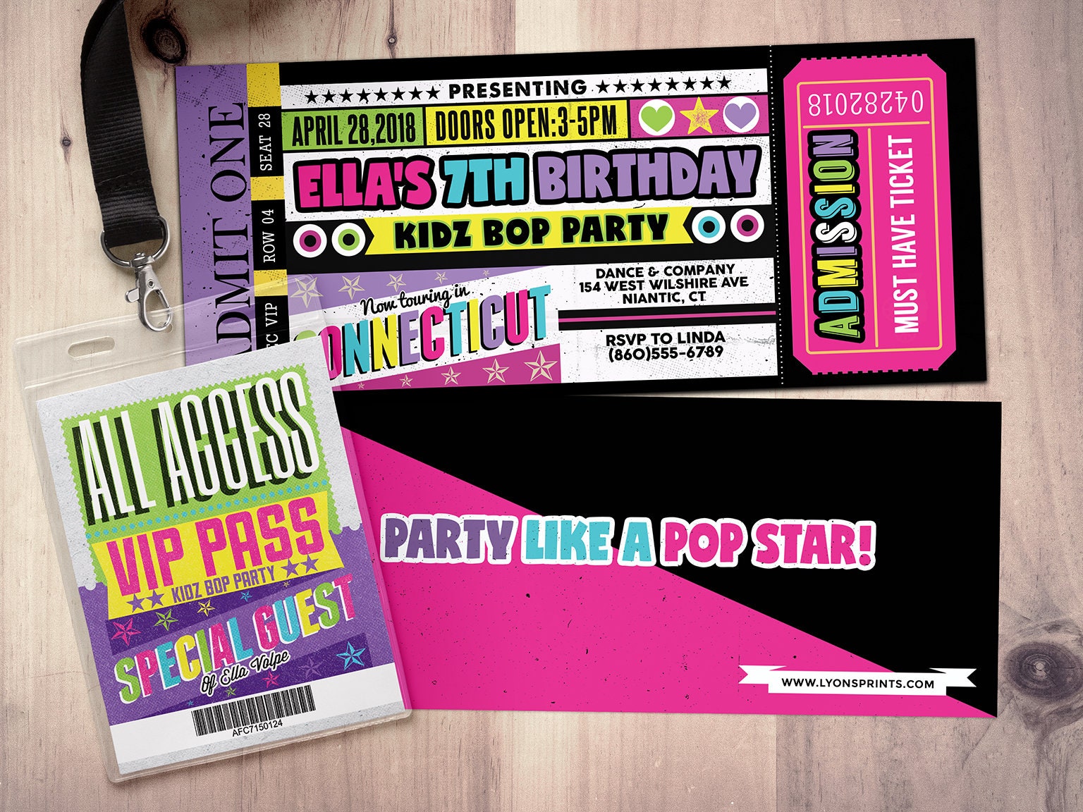 Pop Star, Rock Star Concert Ticket Birthday Party Invitation - Music Invitation, Rockstar Party, Pop Karaoke Glow