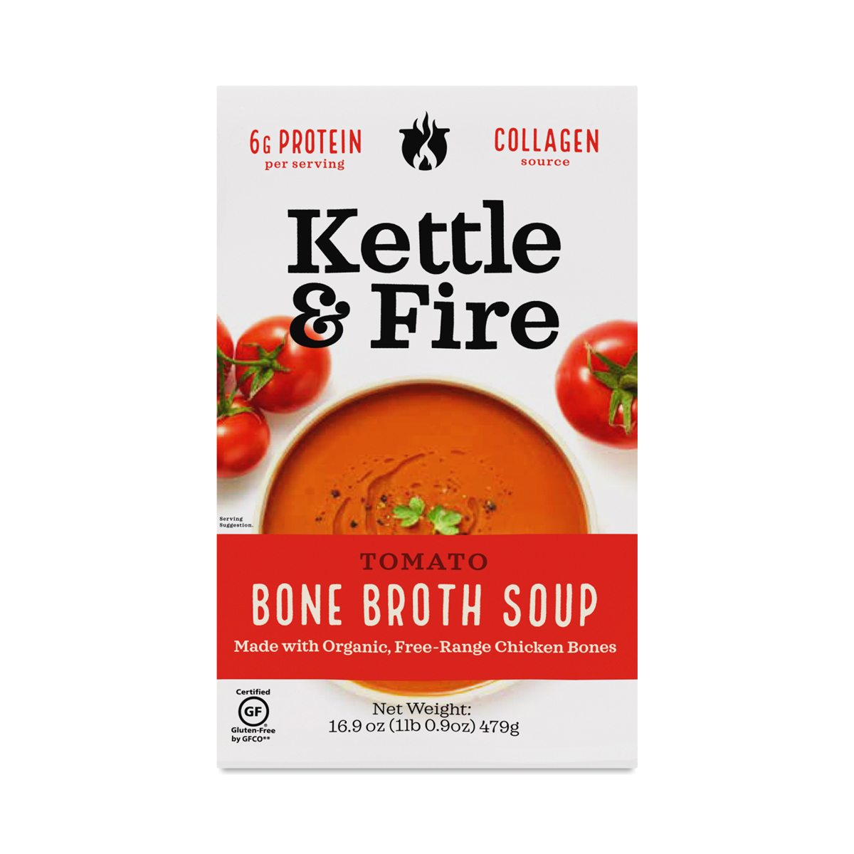 Kettle & Fire Tomato Soup with Chicken Bone Broth 16.9 oz carton