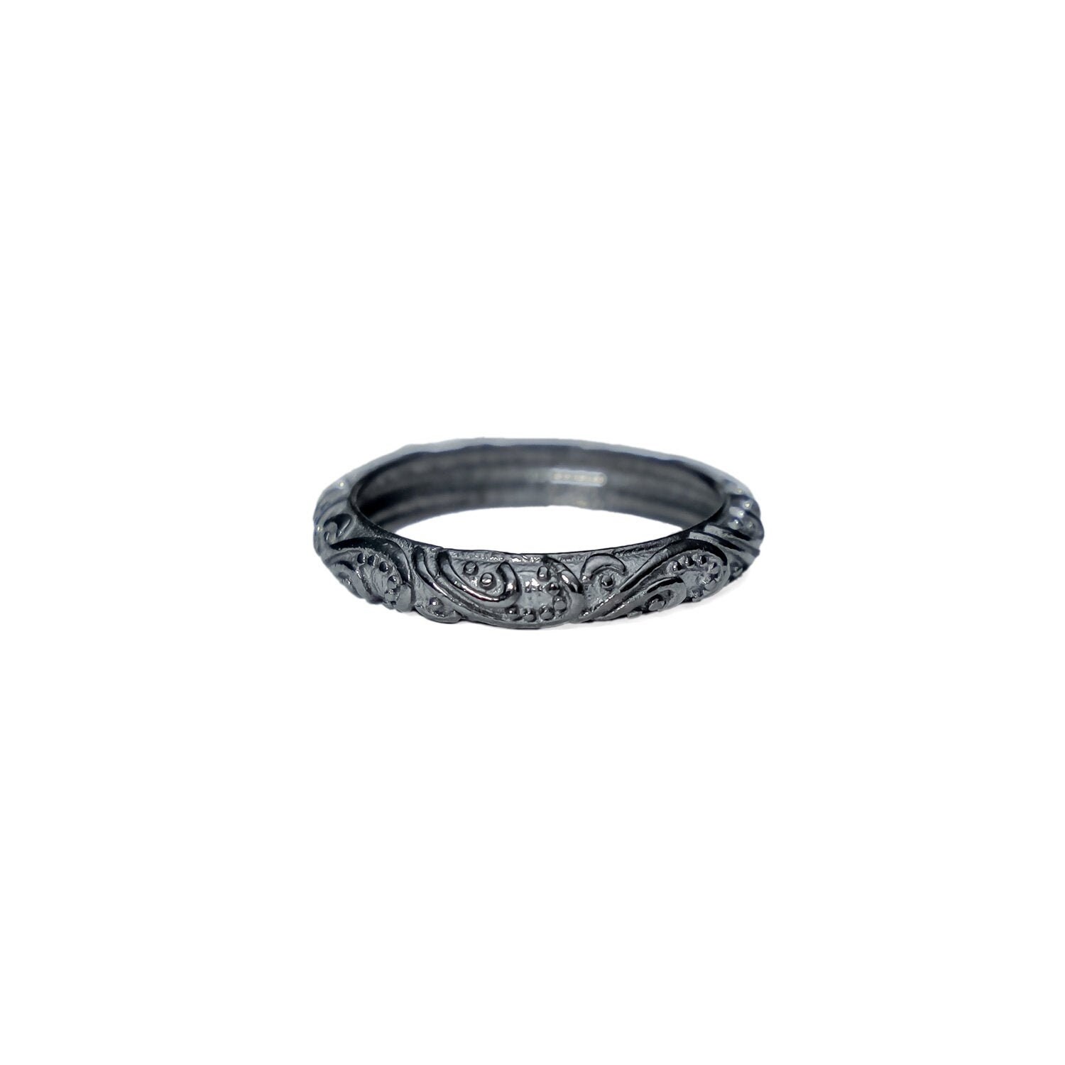 Handmade Antique Silver Ring, Black Rhodium Ring, Bohemian Minimalist 925 Sterling Silver Floral Oxidized Ring
