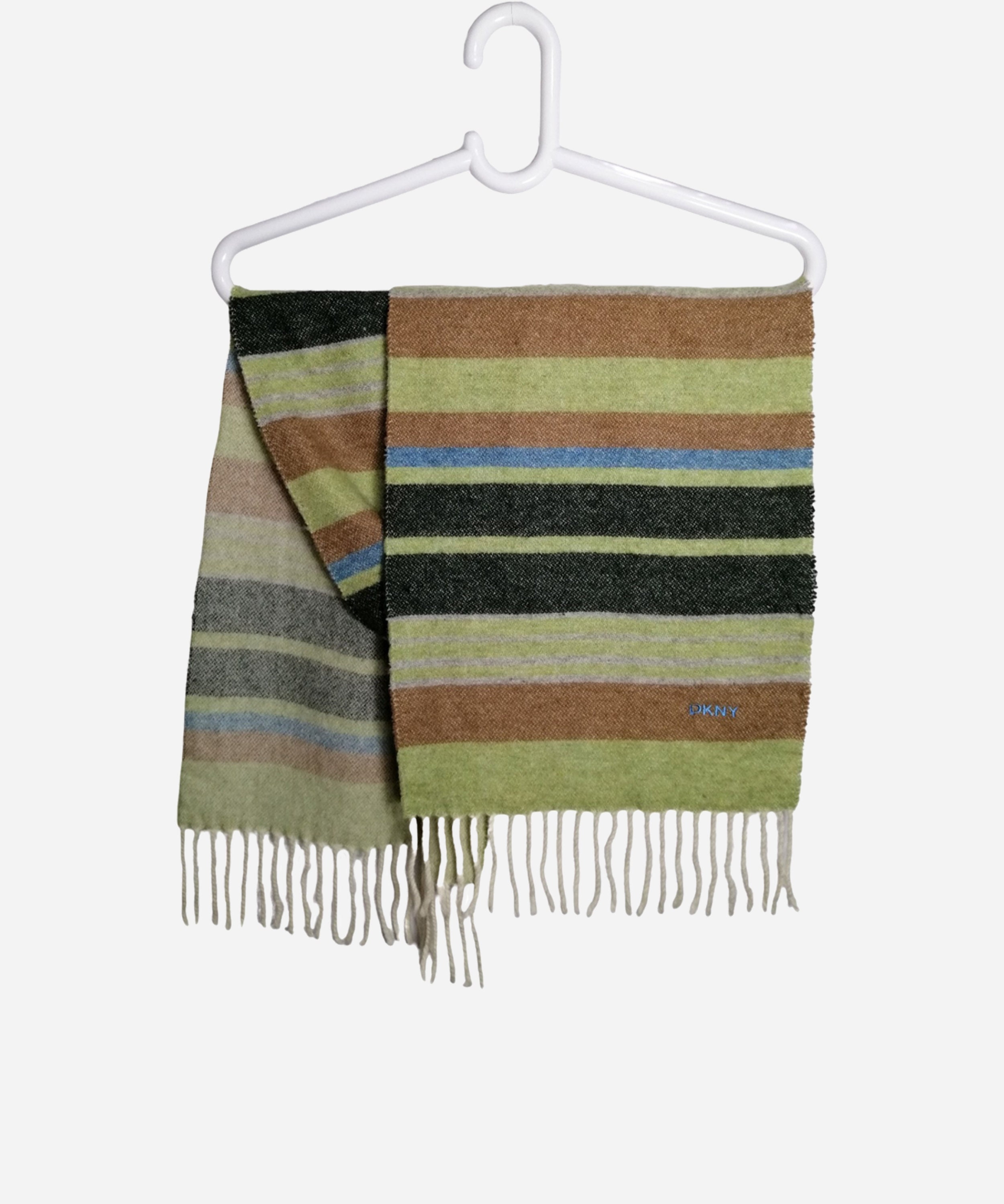 Dkny Wool Blend Scarf With Tassels Multicolor Striped Unisex Donna Karan New York Vintage Made in Italy
