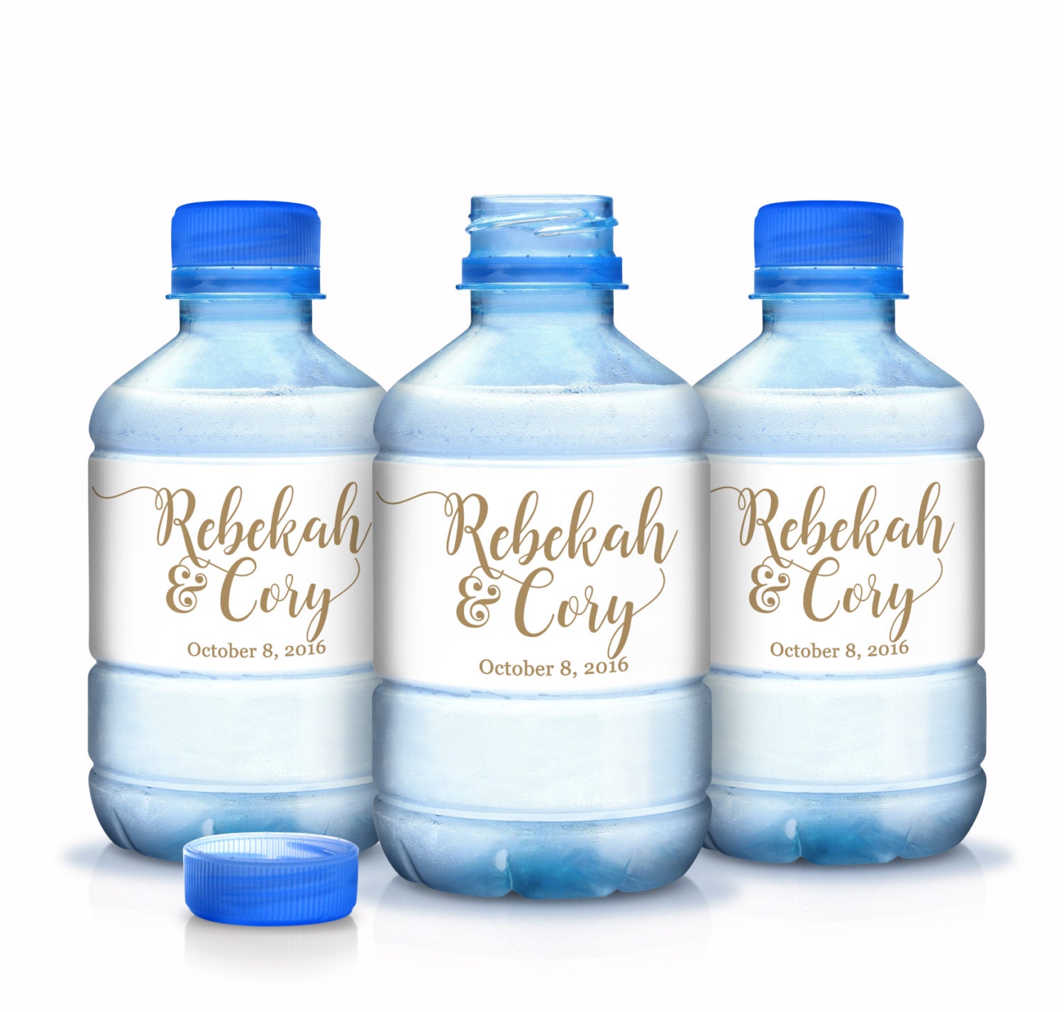 30 Wedding Water Bottle Labels, Personalized Gold Welcome Bag, Calligraphy Label, Favor