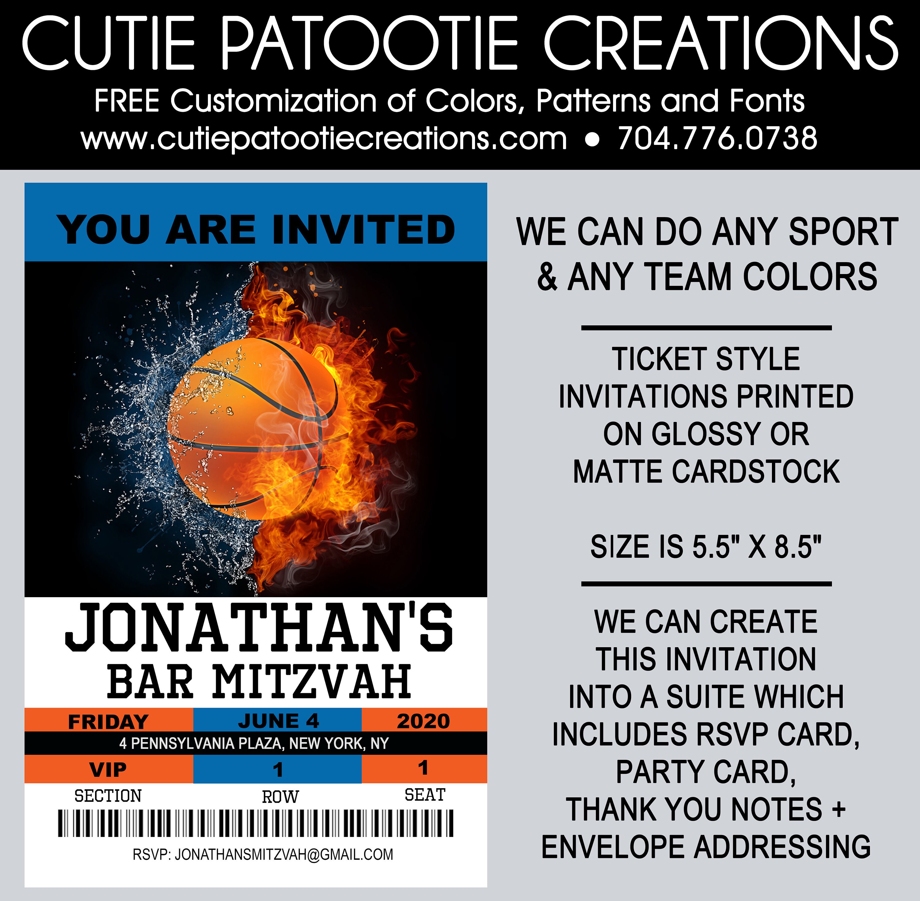 Basketball Sports Ticket Bar Mitzvah Invitation - We Can Do Any Sport