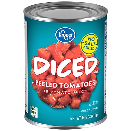 Kroger Diced Peeled Tomatoes, No Salt Added - 14.5 oz