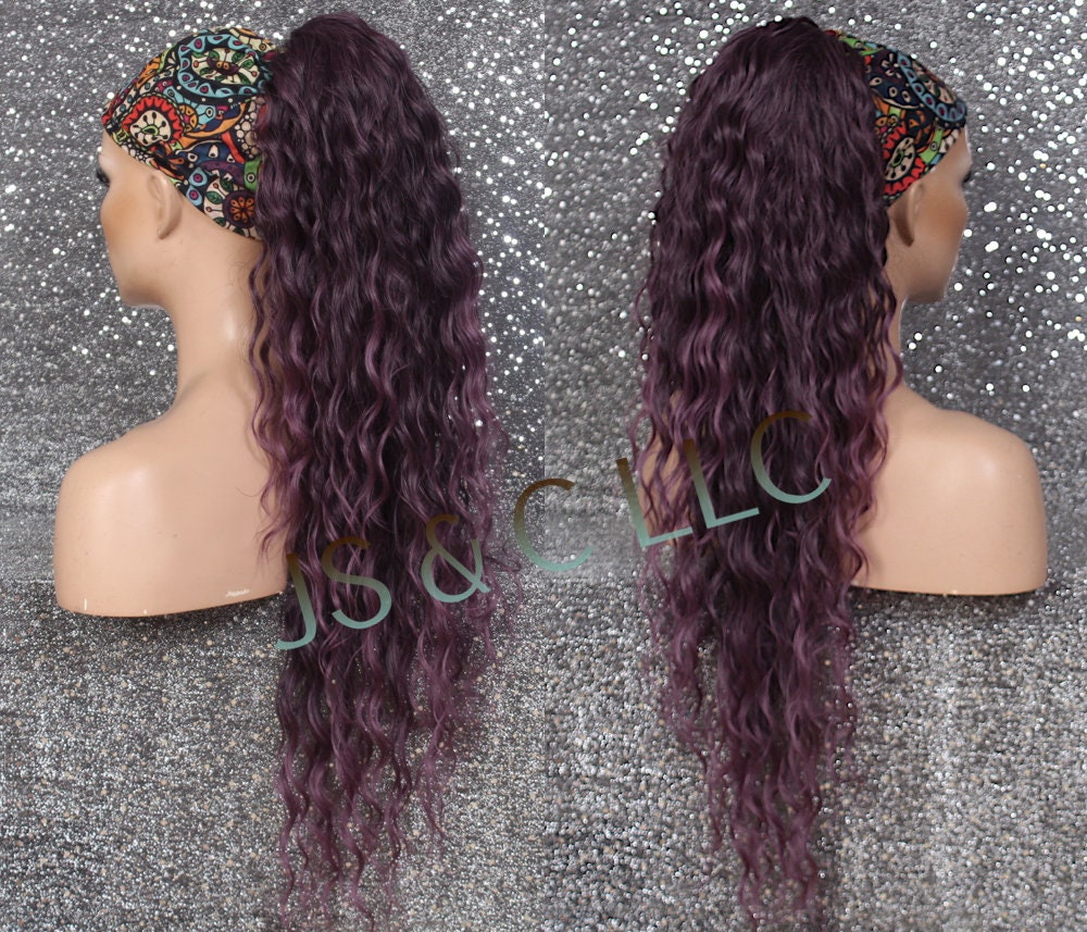 Smokey Purple Human Hair Blend Ponytail Piece Drawstring Extra Long Wavy Simply Put It On & Go Can Be Wrapped Around As A Bun