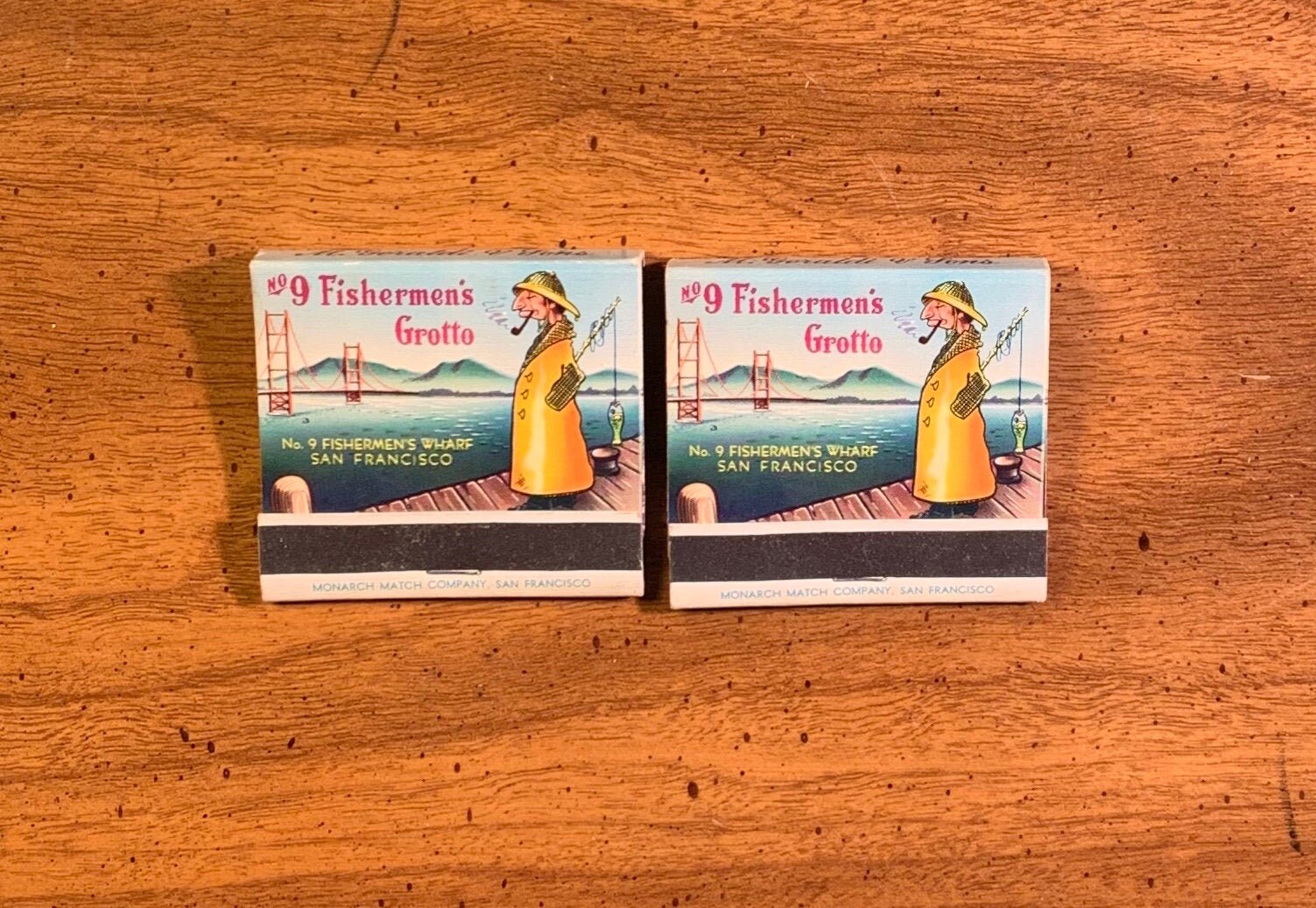 Vintage Matchbooks, No 9, Fishermens Grotto, Seafood, Restaurant, San Francsico, California, Lot Of 2, with Matches, Free Ship Usa