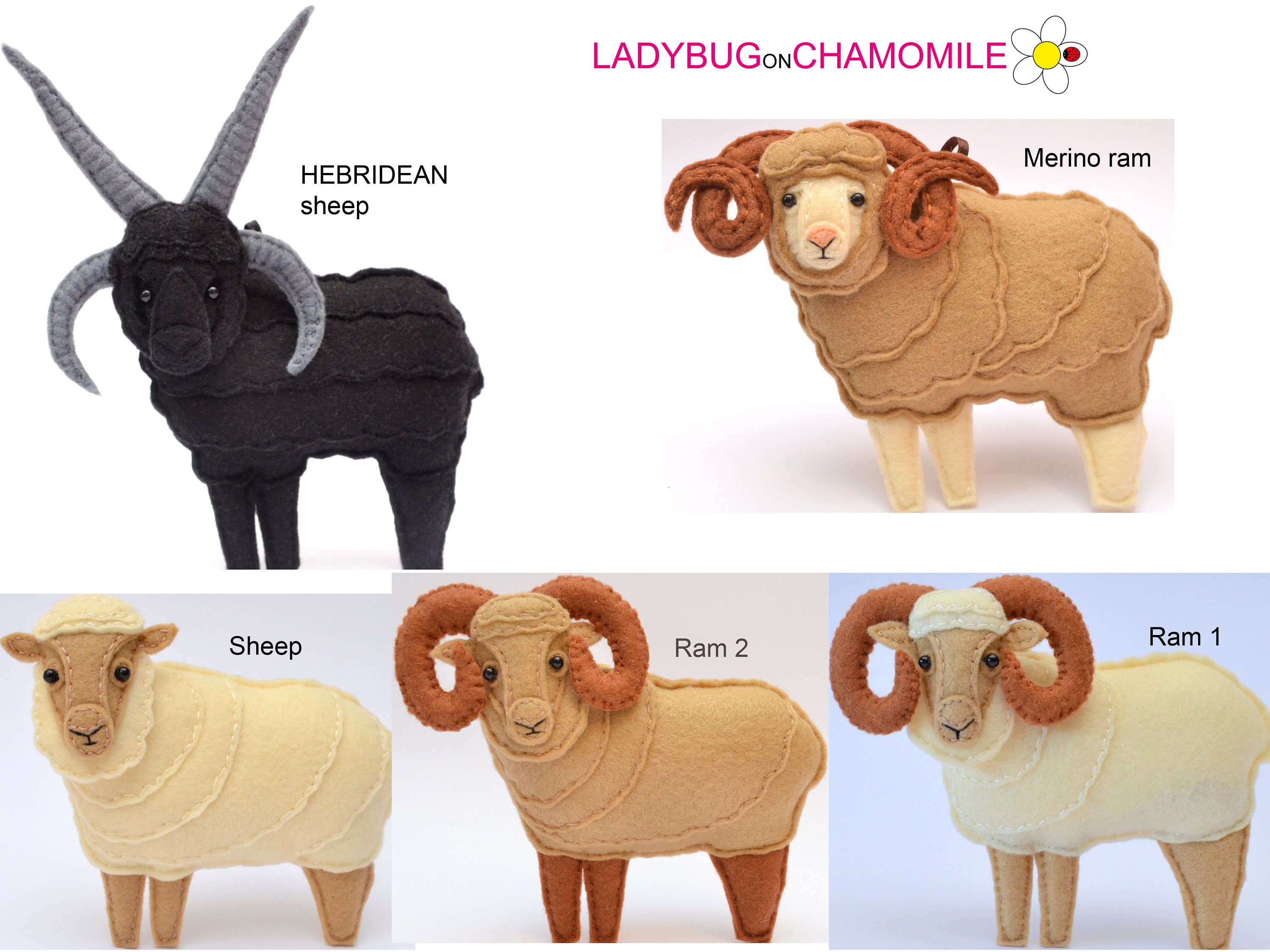 Felt Sheeps & Rams, Hebridean, Merino Ornament, Toy, Magnet. Price Is Per 1 Item