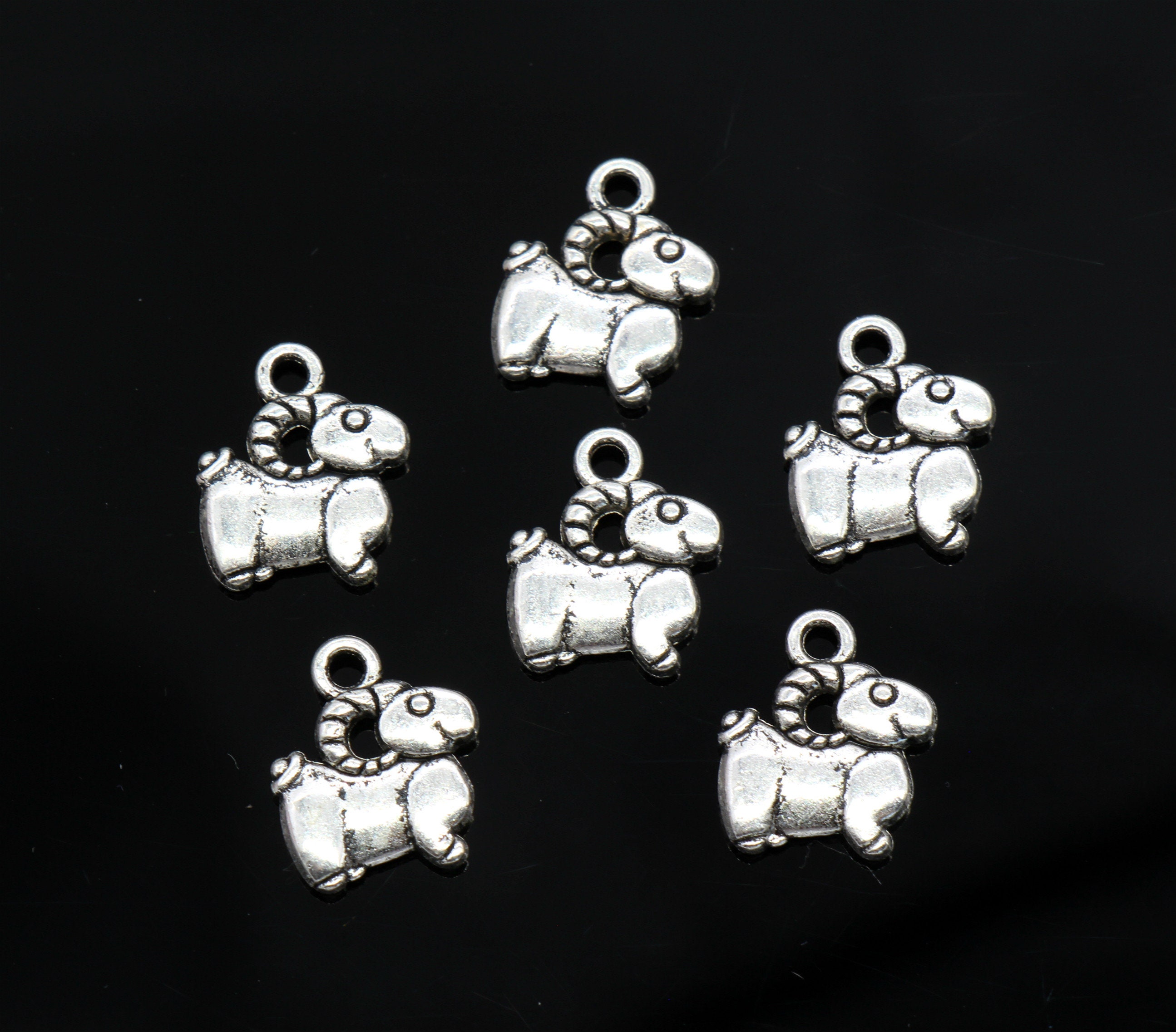 6 Pcs Ram Charms Antique Silver Tone 2 Sided 12x15mm - Yd0704