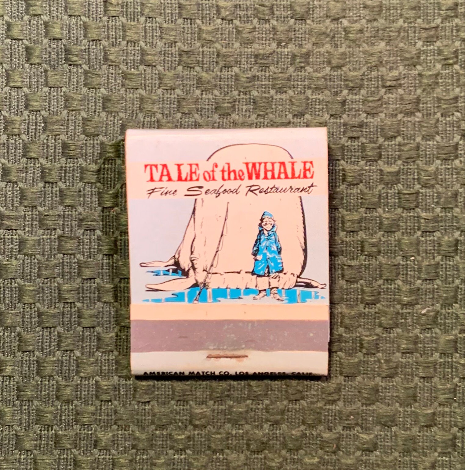 Vintage Matchbook, Tale Of The Whale, Seafood Restaurant, Newport Harbor, Ca, Front Strike, with 20 Match Sticks, Free Ship in Usa