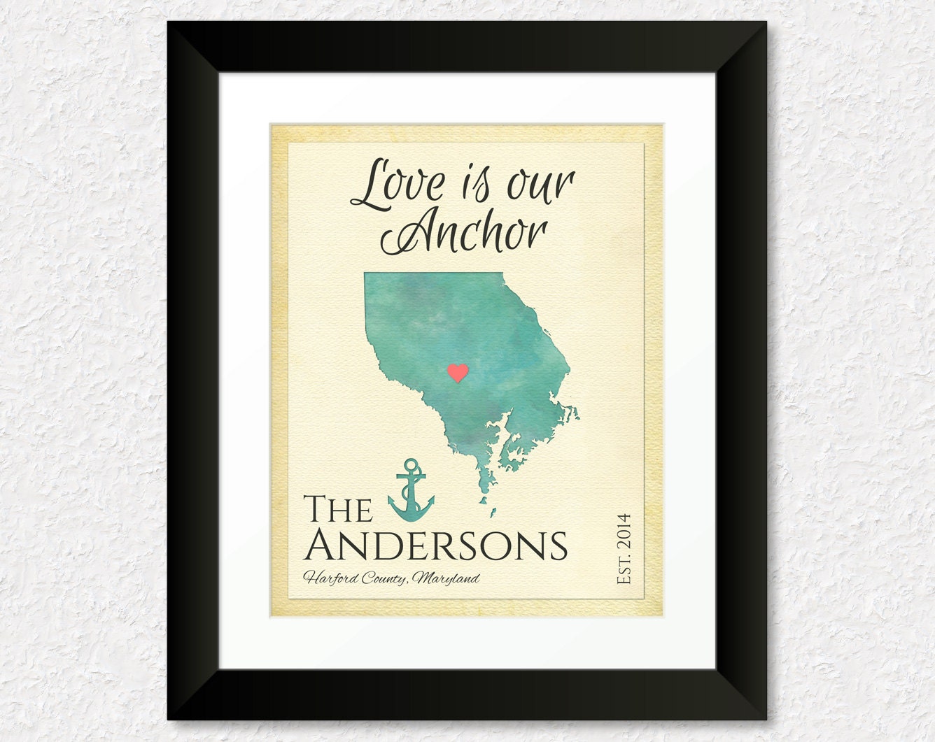 Love Is Our Anchor Quote Personalized Gift For Family, Custom Wedding Present, Housewarming Gift, Anniversary Map Art Canvas