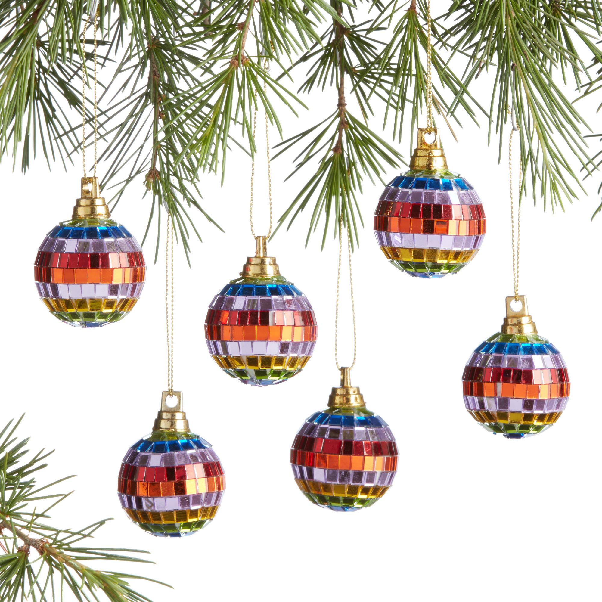 Rainbow Disco Ball Boxed Ornaments 12 Pack: Multi - Plastic by World Market