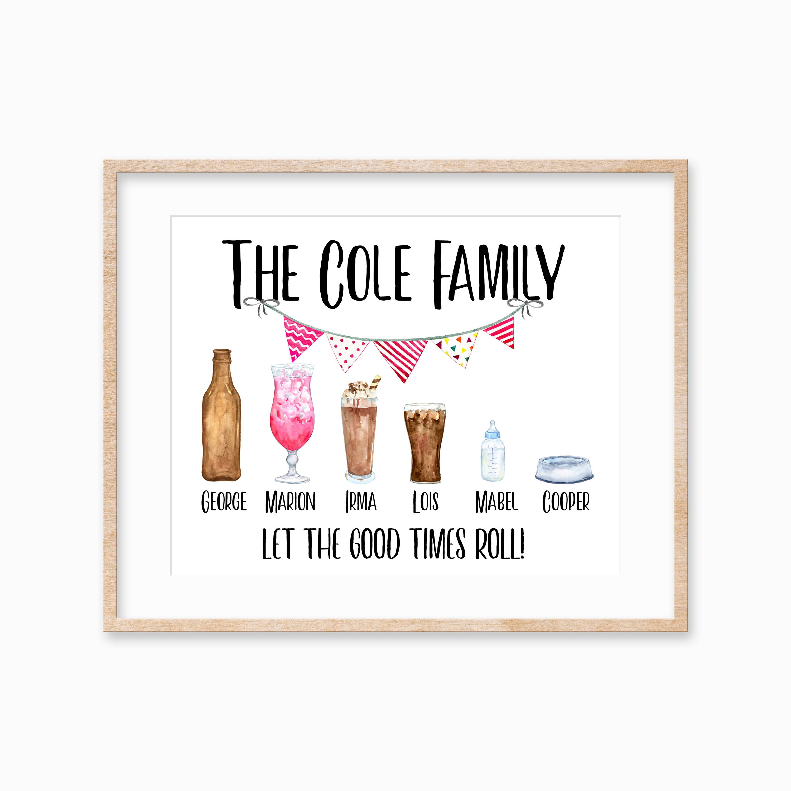 Family Print Gift For Mom, Personalized Drink Print, Custom Cocktail Christmas Her, Alcohol