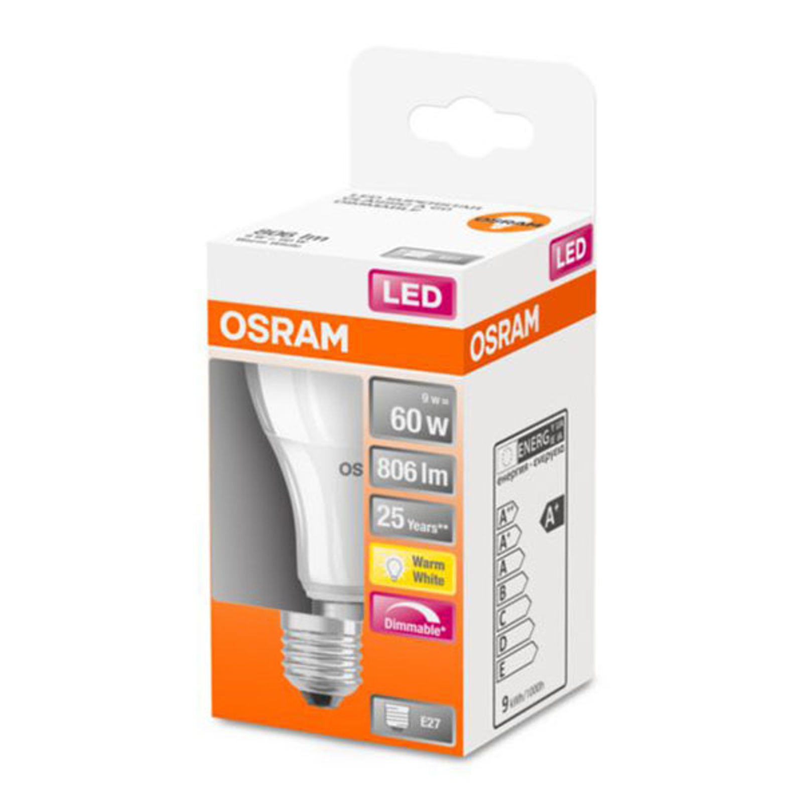 OSRAM-LED-lamppu E27 9W 827 Superstar himmennys