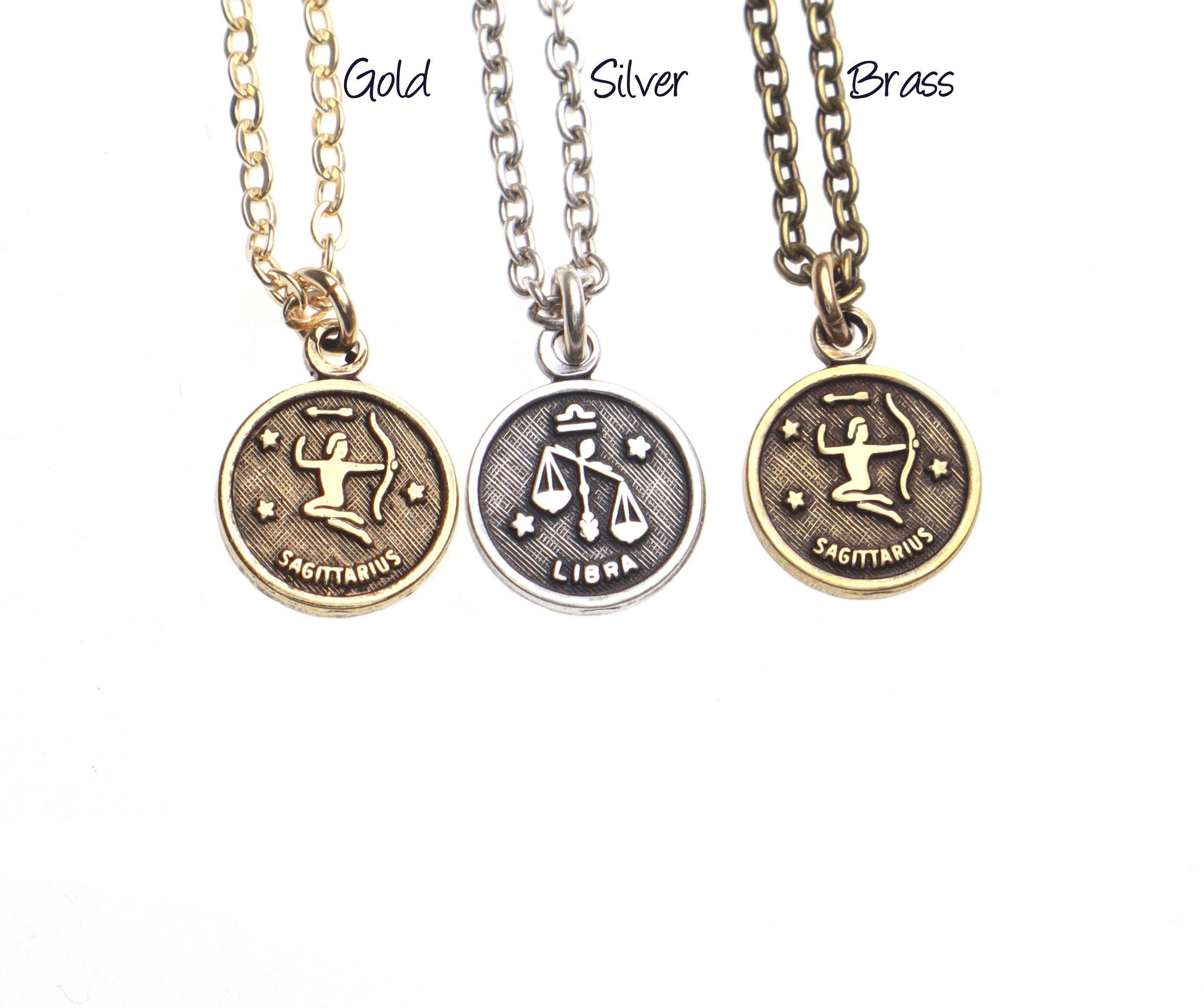 Small Zodiac Necklace, Sterling Silver Finish, 24K Gold Jewelry Series