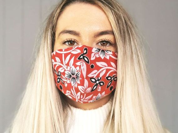 Red Floral Face Mask Red