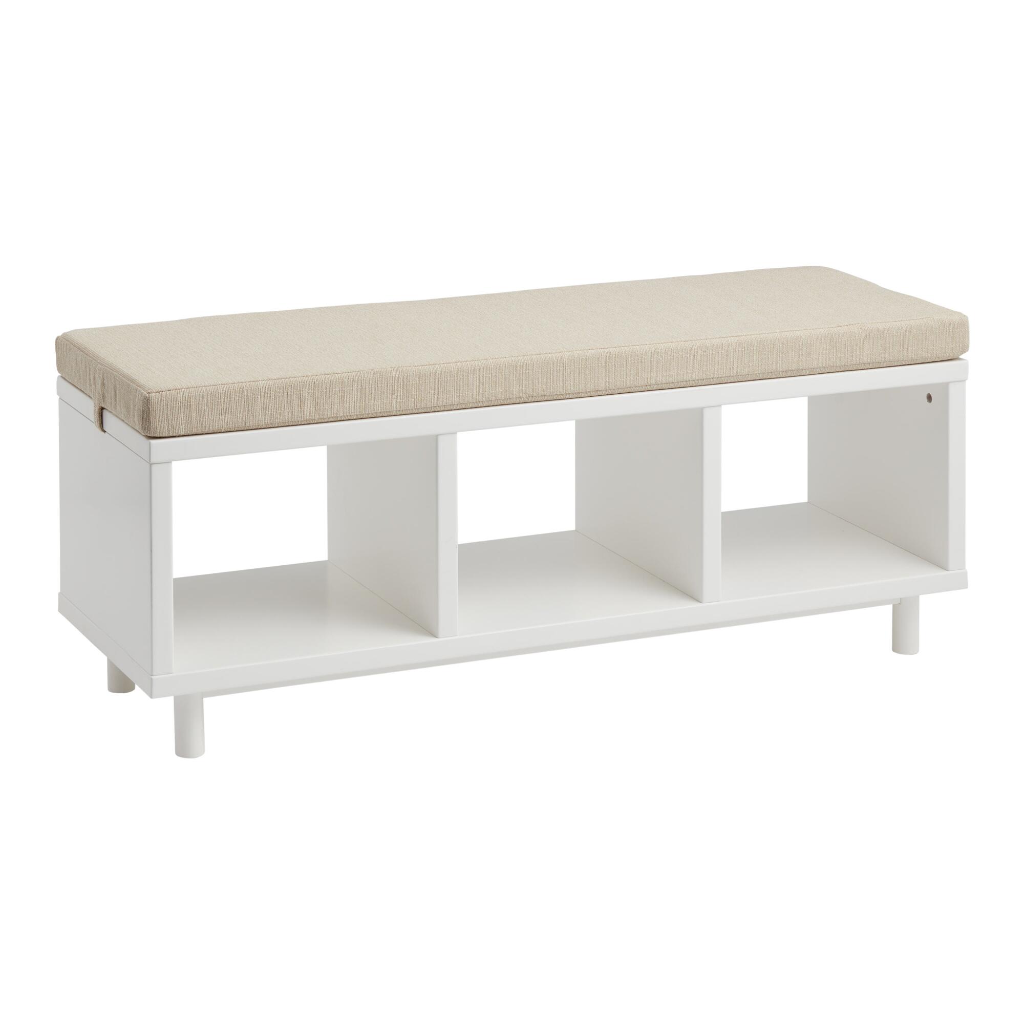 White Wood Amelie Kids Storage Bench with Cushion: White/Natural by World Market